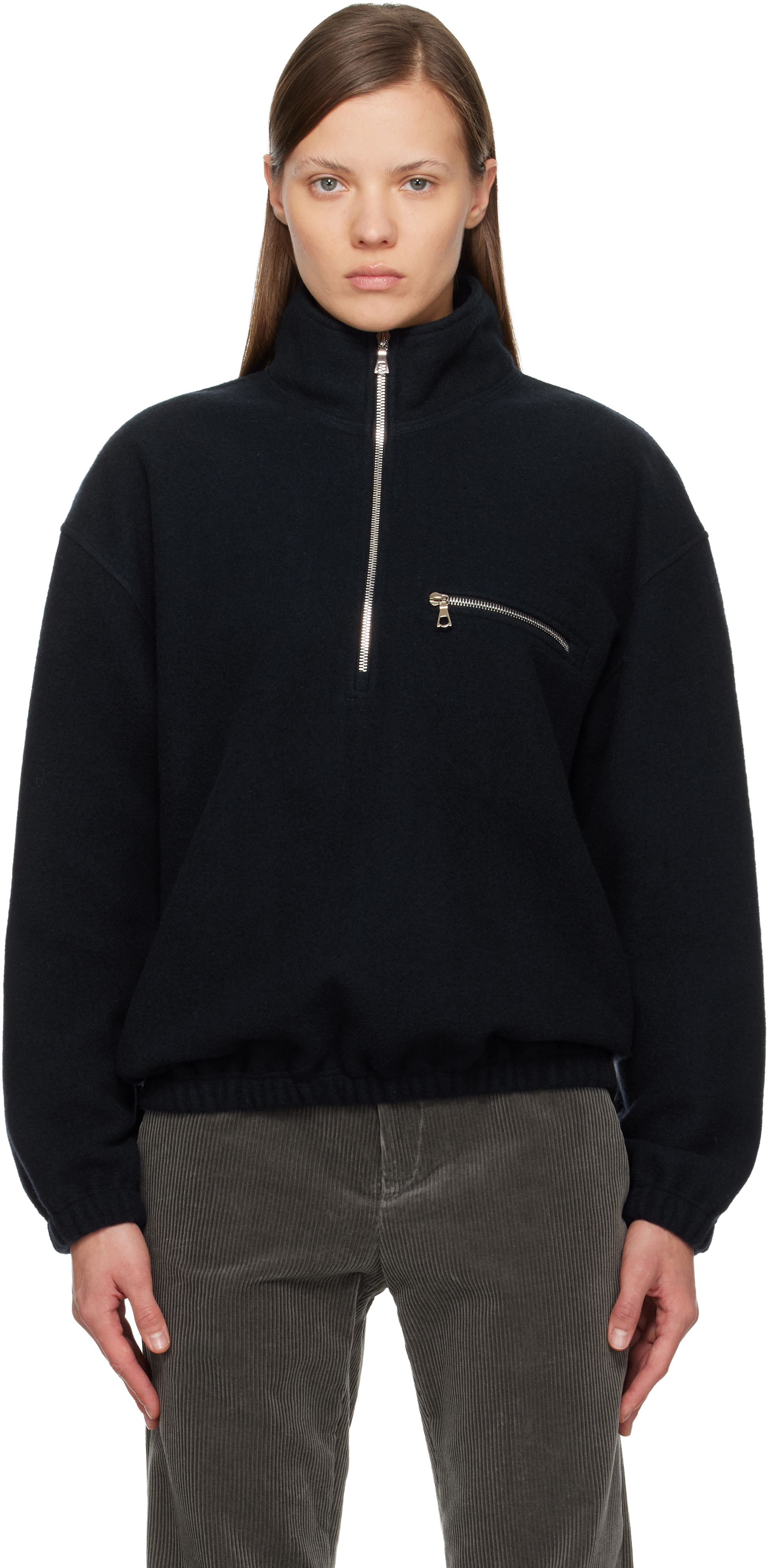 Rier Ssense Exclusive Navy Fleece Jacket In Brown