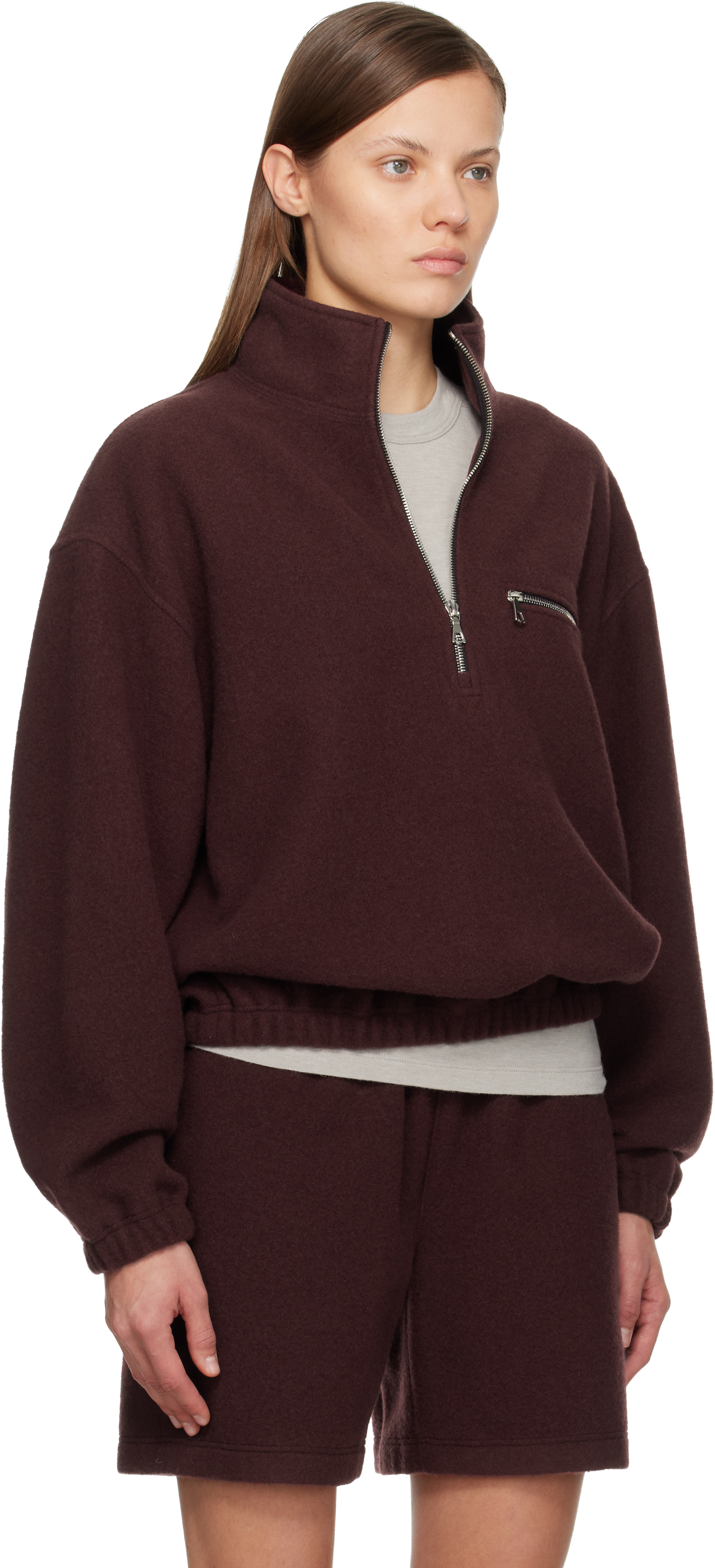 Rier Ssense Exclusive Burgundy Fleece Jacket In Burgundy