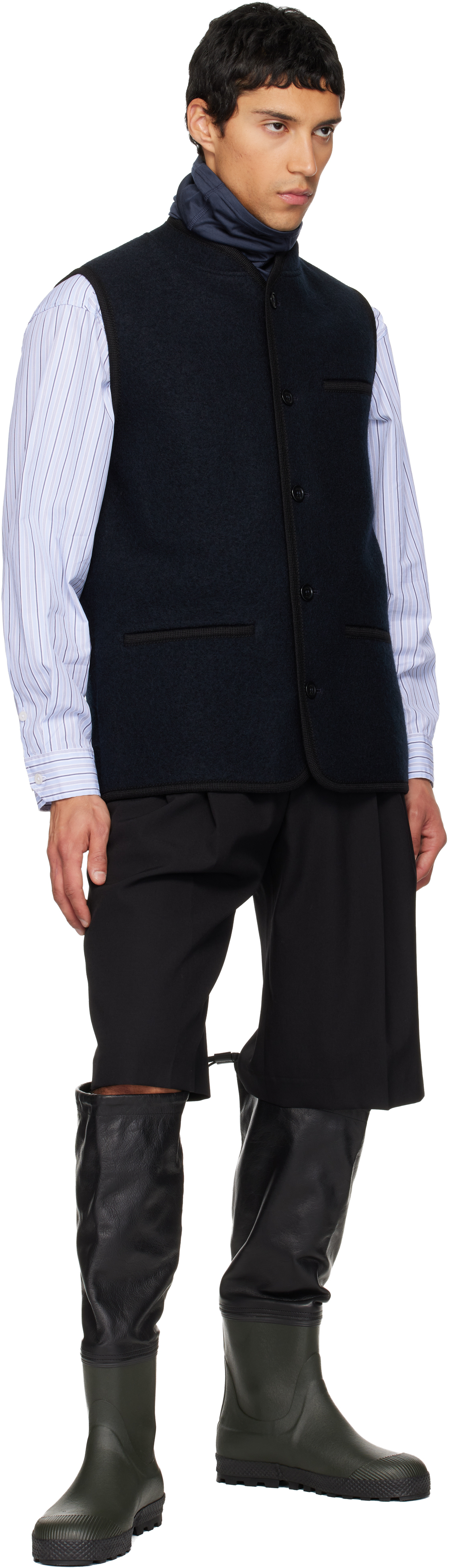 Rier Ssense Exclusive Navy Cache-cou Jersey Wool Neck Warmer In Blue