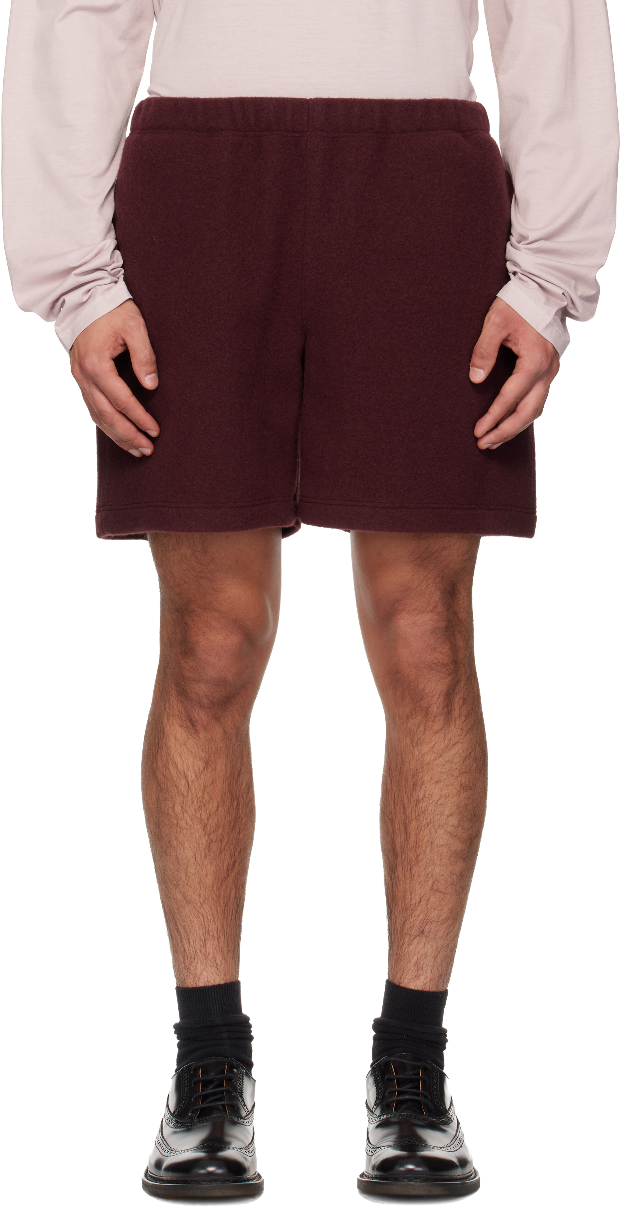 Rier Ssense Exclusive Burgundy Fleece Shorts In Burgundy