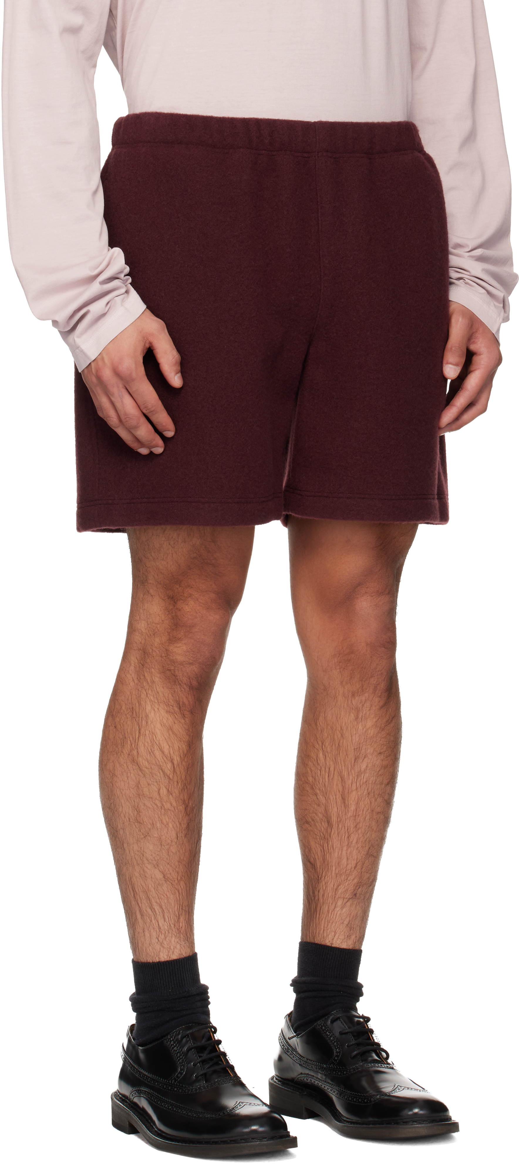 Rier Ssense Exclusive Burgundy Fleece Shorts In Burgundy