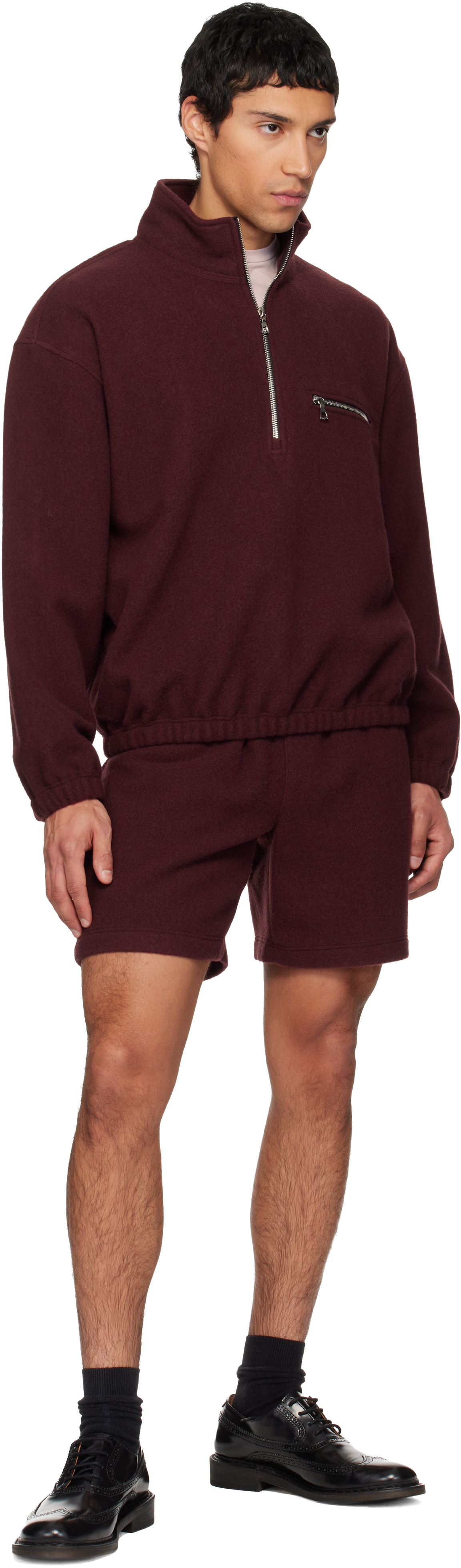 Rier Ssense Exclusive Burgundy Fleece Shorts In Burgundy