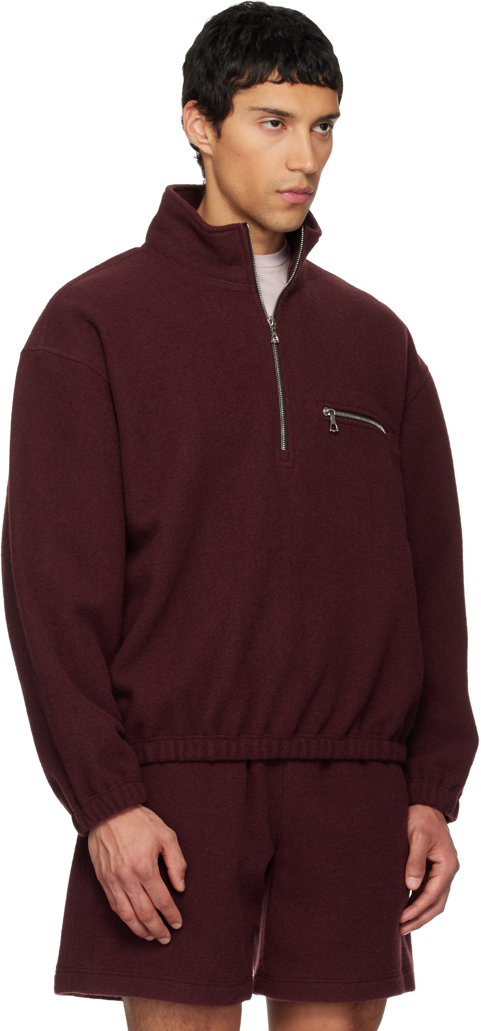 Rier Ssense Exclusive Burgundy Fleece Jacket In Burgundy