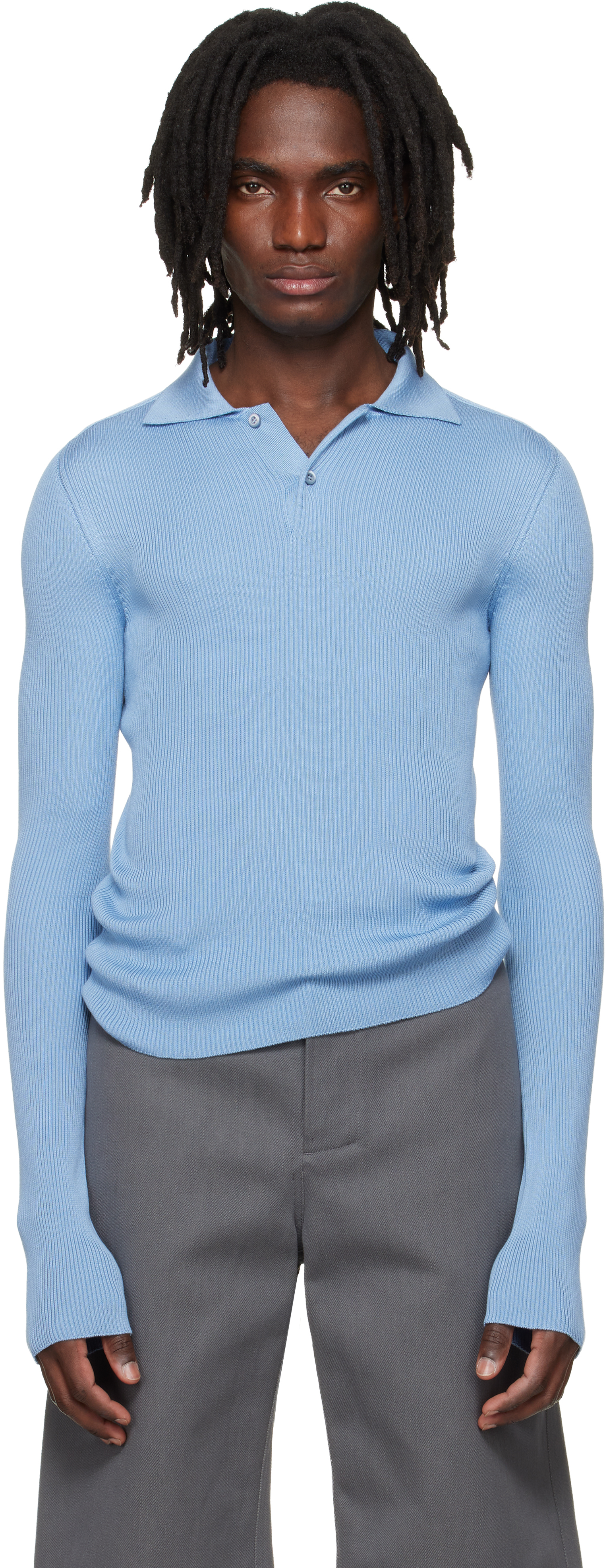 TIGHTBOOTH水色 リブ編み ポロシャツ 半袖 STRIPE KNIT OPEN POLO - TIGHTBOOTH® タイトブース オフィシャル