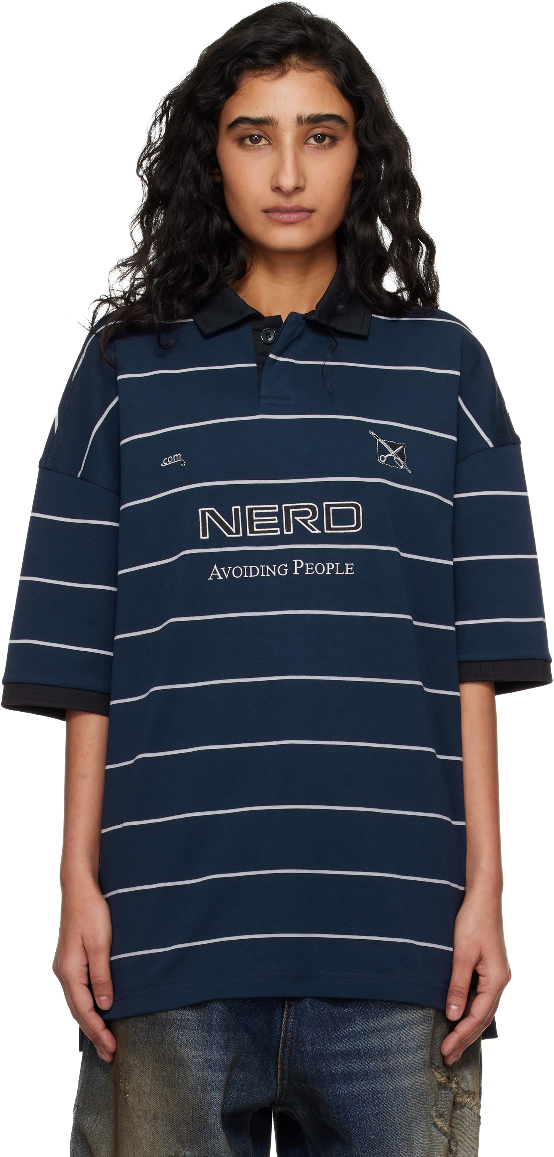 Navy 'Nerd' Football Polo by VETEMENTS on Sale