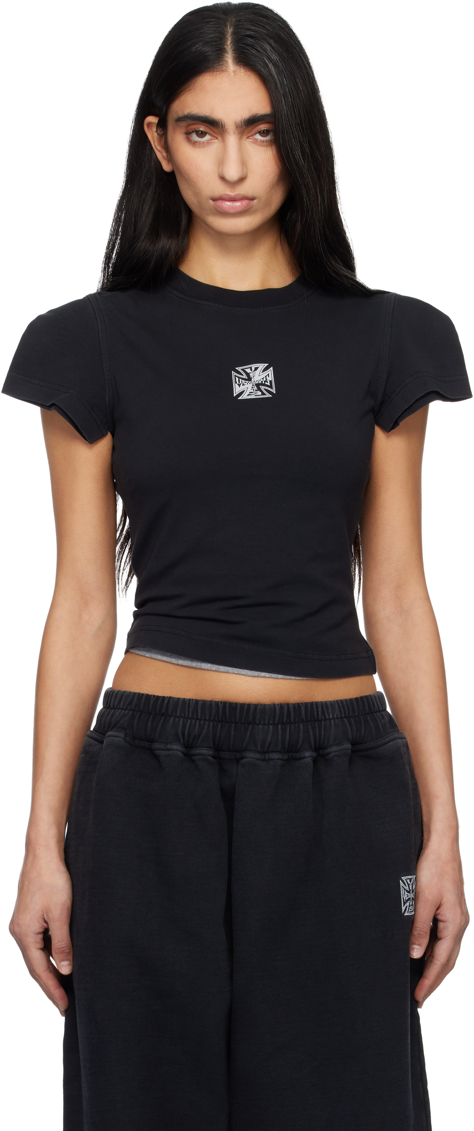 Black Biker Cross Logo Front Sleeve T-shirt by VETEMENTS on Sale
