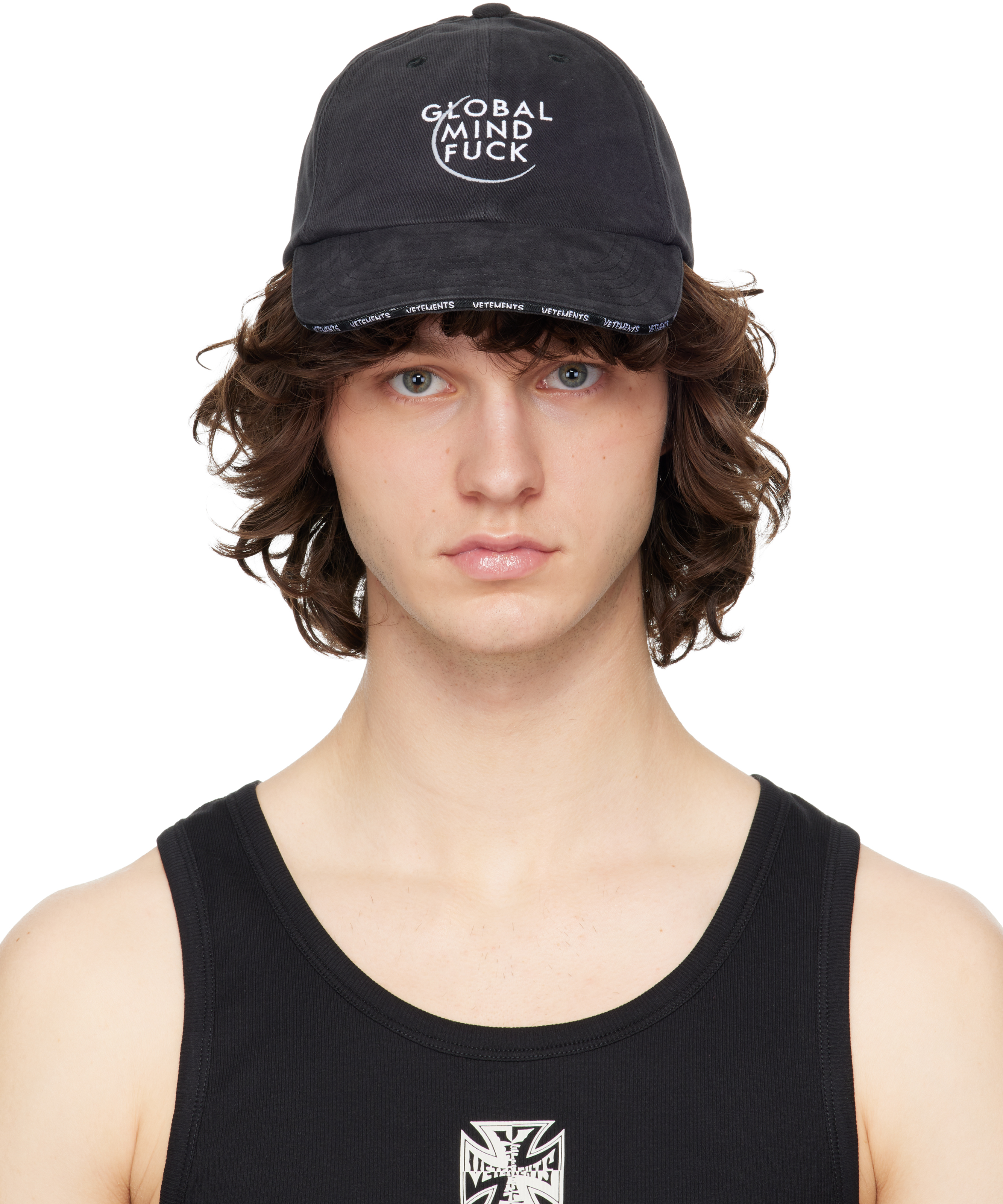 VETEMENTS: ブラック 'Global MF' キャップ | SSENSE 日本