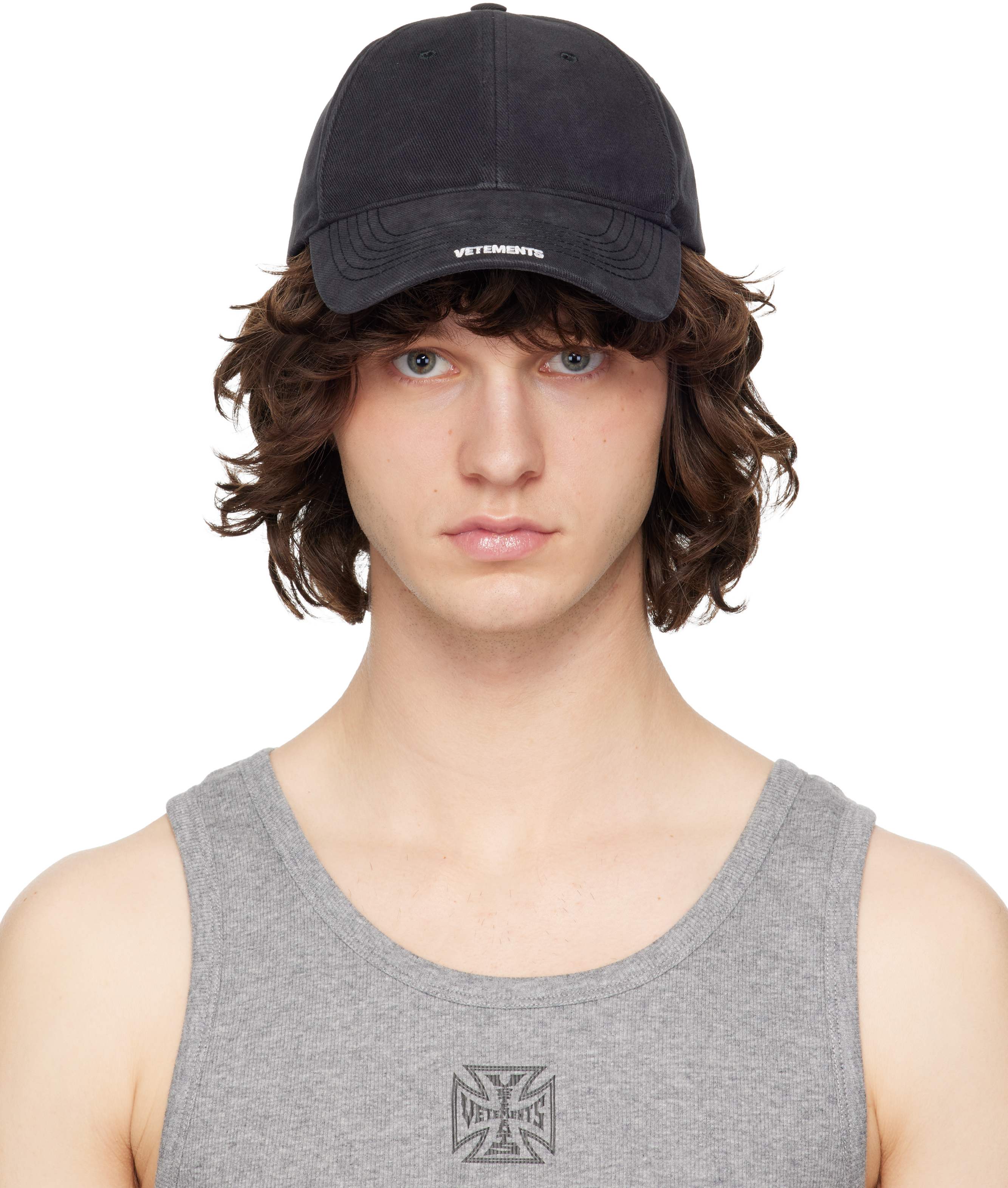 VETEMENTS: ブラック Nano ロゴ キャップ | SSENSE 日本