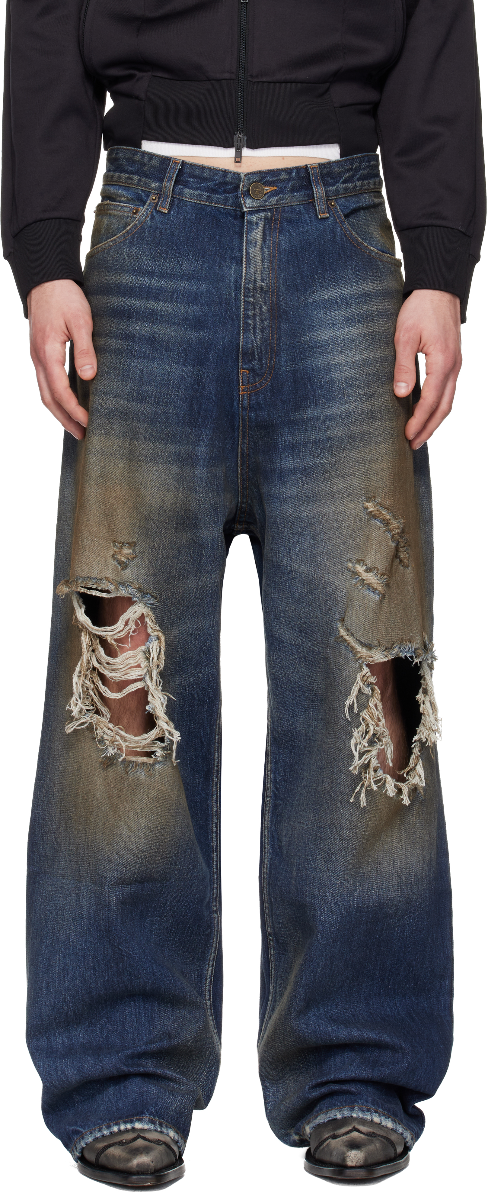 ゆうさん専用VETEMENTS TRASHED JEANS VETEMENTS: Blue Trashed Jeans | SSENSE