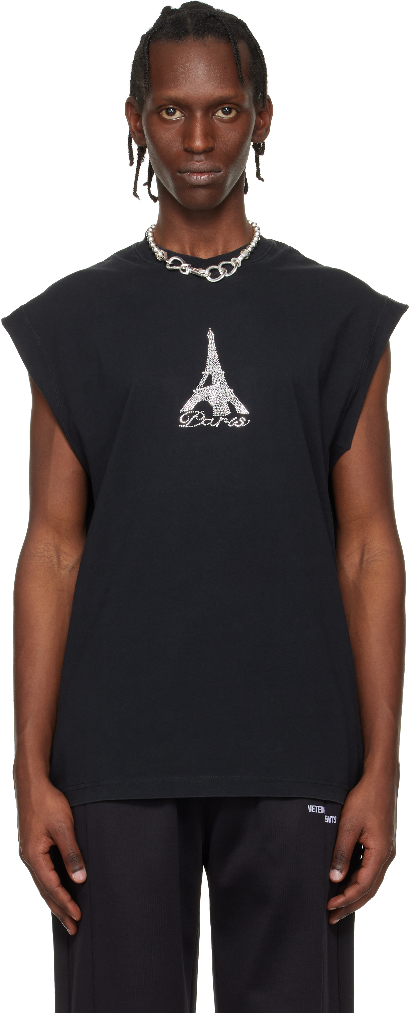 Black Crystal 'Paris' Sleeveless Top by VETEMENTS on Sale