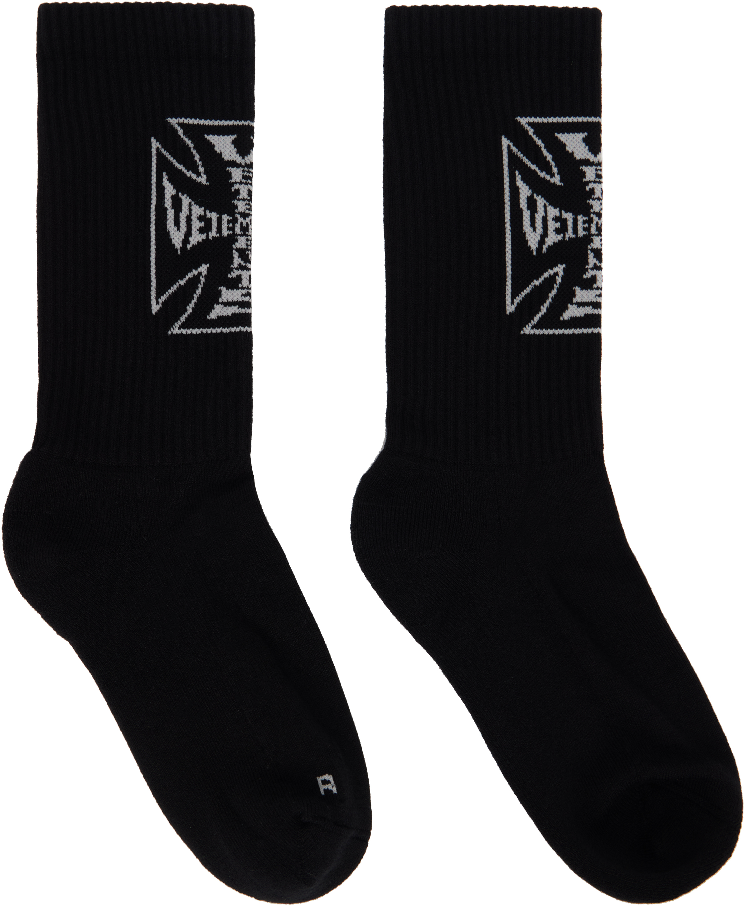 正規 VETEMENTS ヴェトモン Socks ソックス Black 黒 VETEMENTS: Black Biker Cross Logo Socks | SSENSE