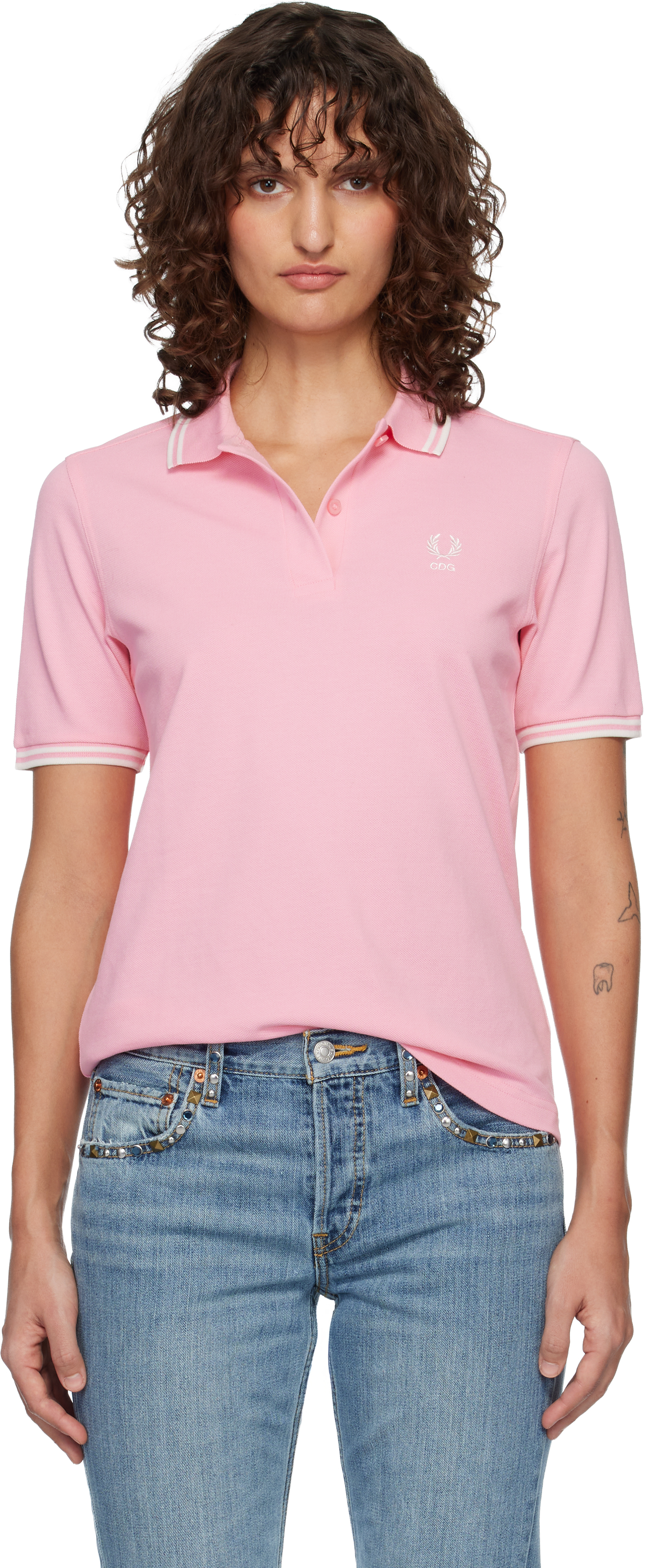 Comme des Garçons Girl: Pink Fred Perry Edition Logo Polo | SSENSE