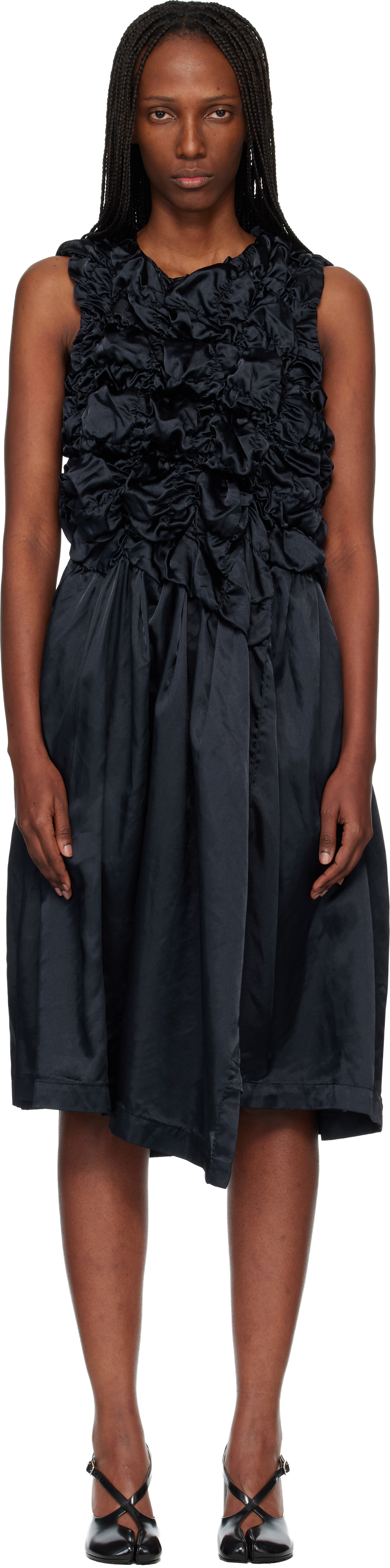 Comme des Garçons Comme des Garçons Navy Satin Thin Garment Dyed Midi Dress