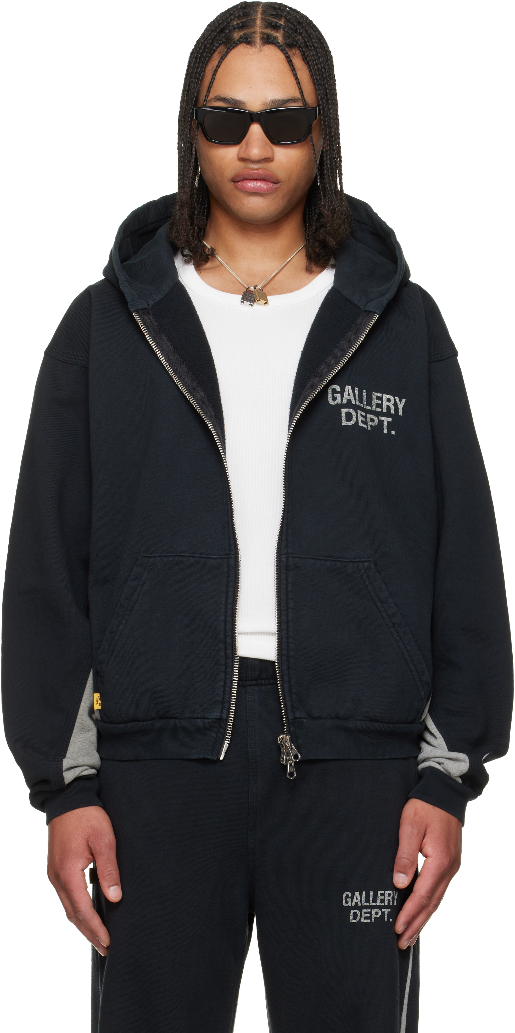 Gallery Dept.: Black & Gray Contrast Panel Hoodie | SSENSE
