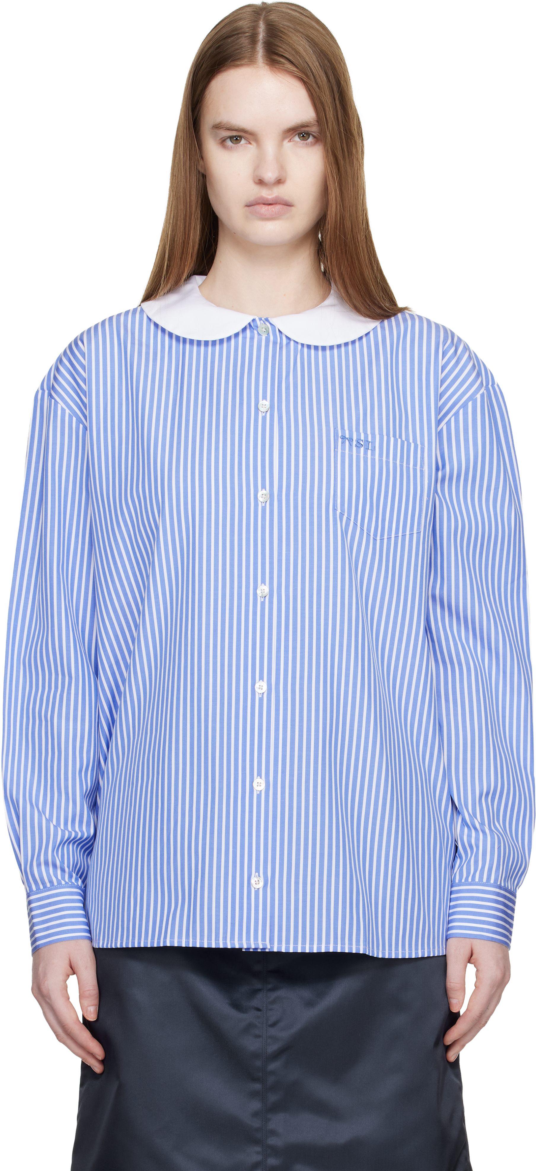 Sandy Liang Blue & White Contessa Shirt
