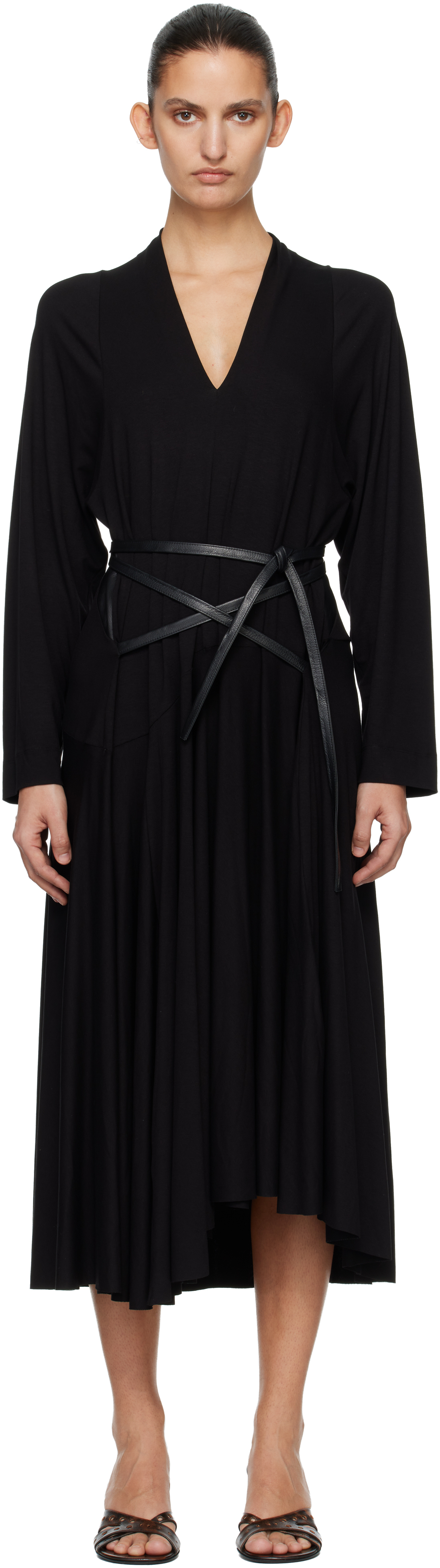 Black Jersey & Leather Wrap Midi Dress by AARON ESH on Sale Black Jersey & Leather Wrap Midi Dress by AARON ESH on Sale