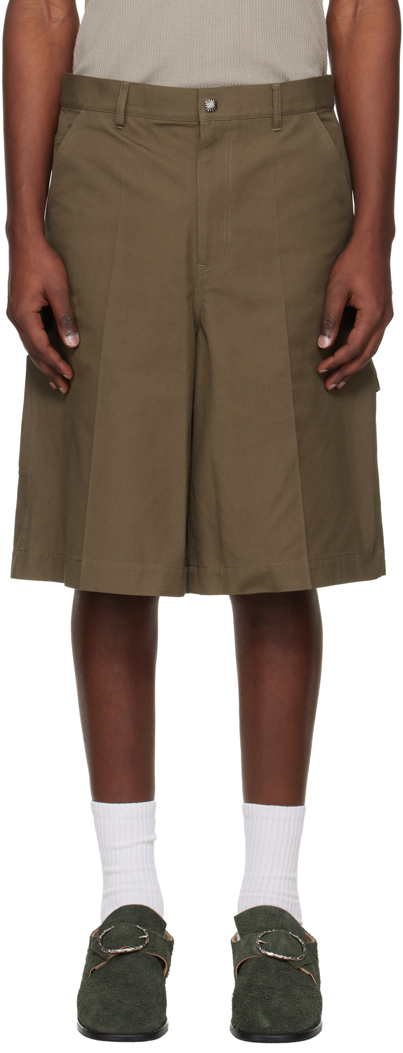 TOGA VIRILIS ハーフパンツ ワイド Toga Virilis: カーキ キャンバス ショートパンツ | SSENSE 日本