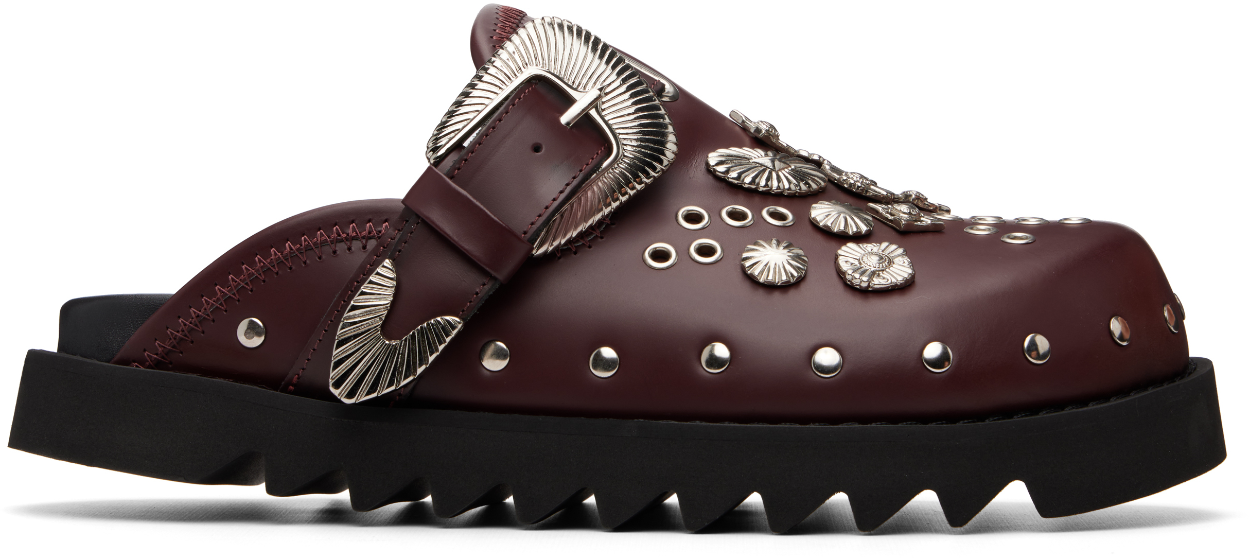 SSENSE Exclusive Burgundy Eyelet Metal Sabot Slip-on Loafers by