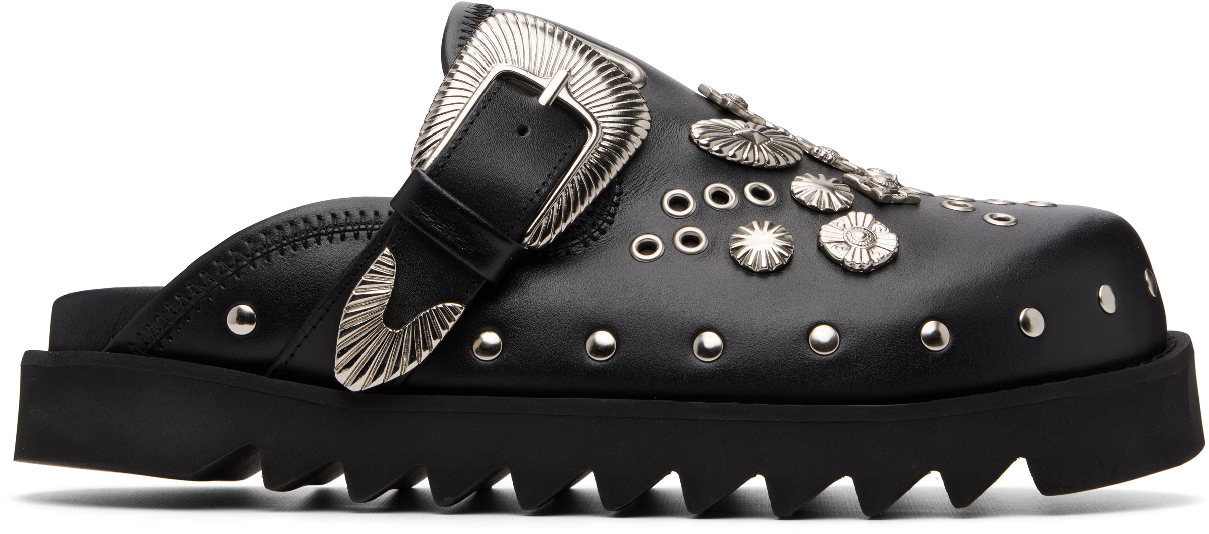 TOGA VIRILIS AJ11066 ブラック　SABOT サンダル Toga Virilis: Black Eyelet Metal Sabot Slip-on Loafers | SSENSE