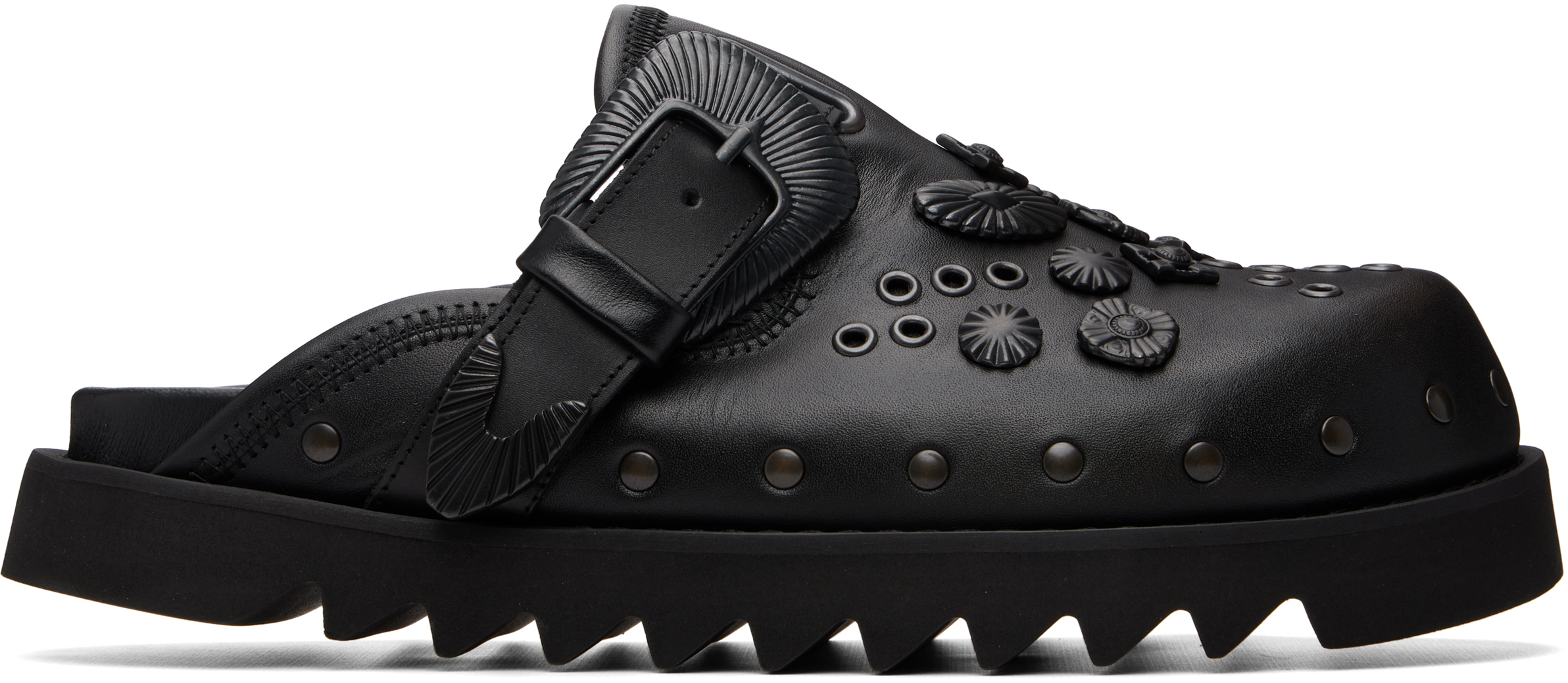 SSENSE Exclusive Black Eyelet Metal Sabot Slip-on Loafers by Toga