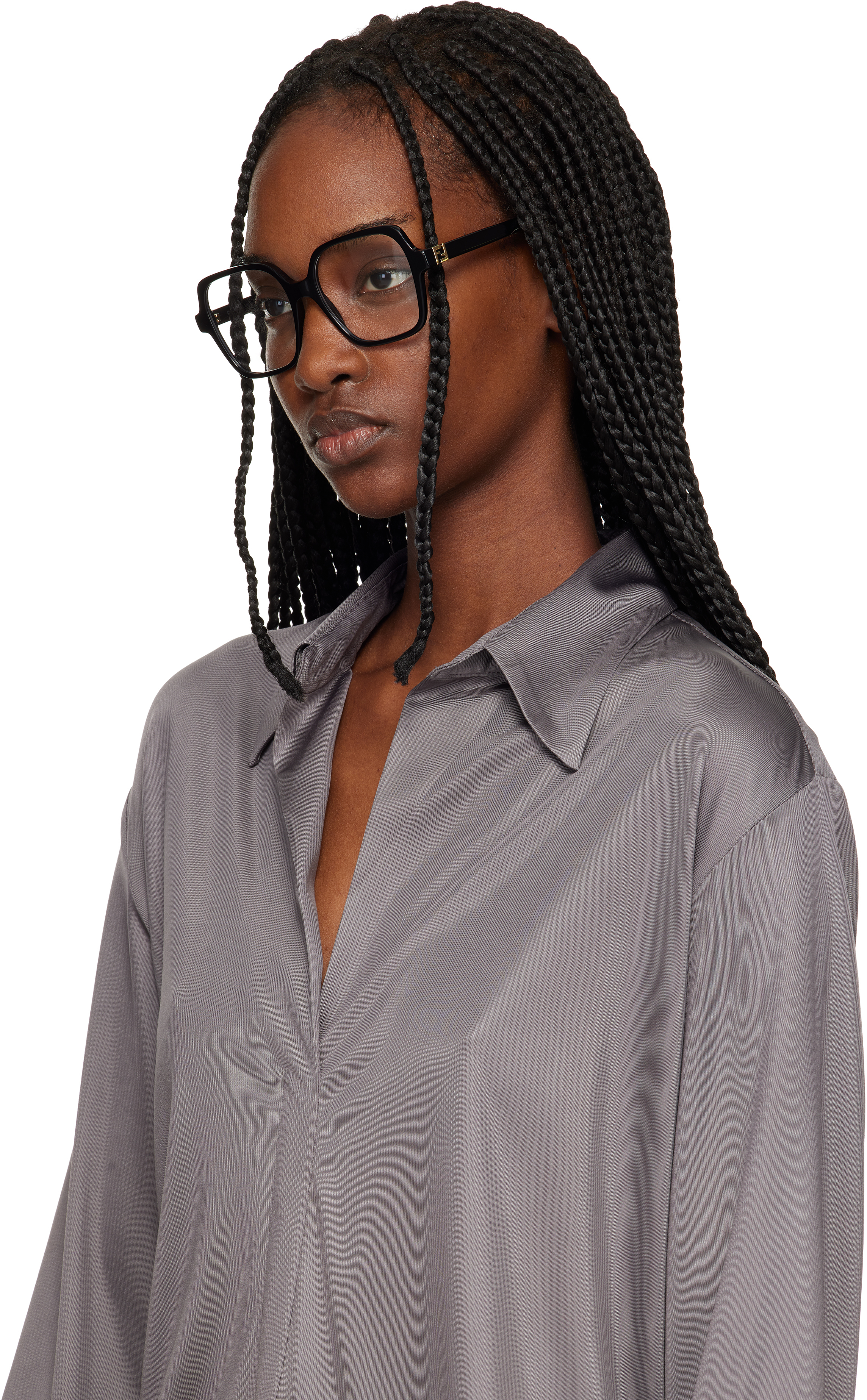 Black square-frame Forever Fendi glasses on model