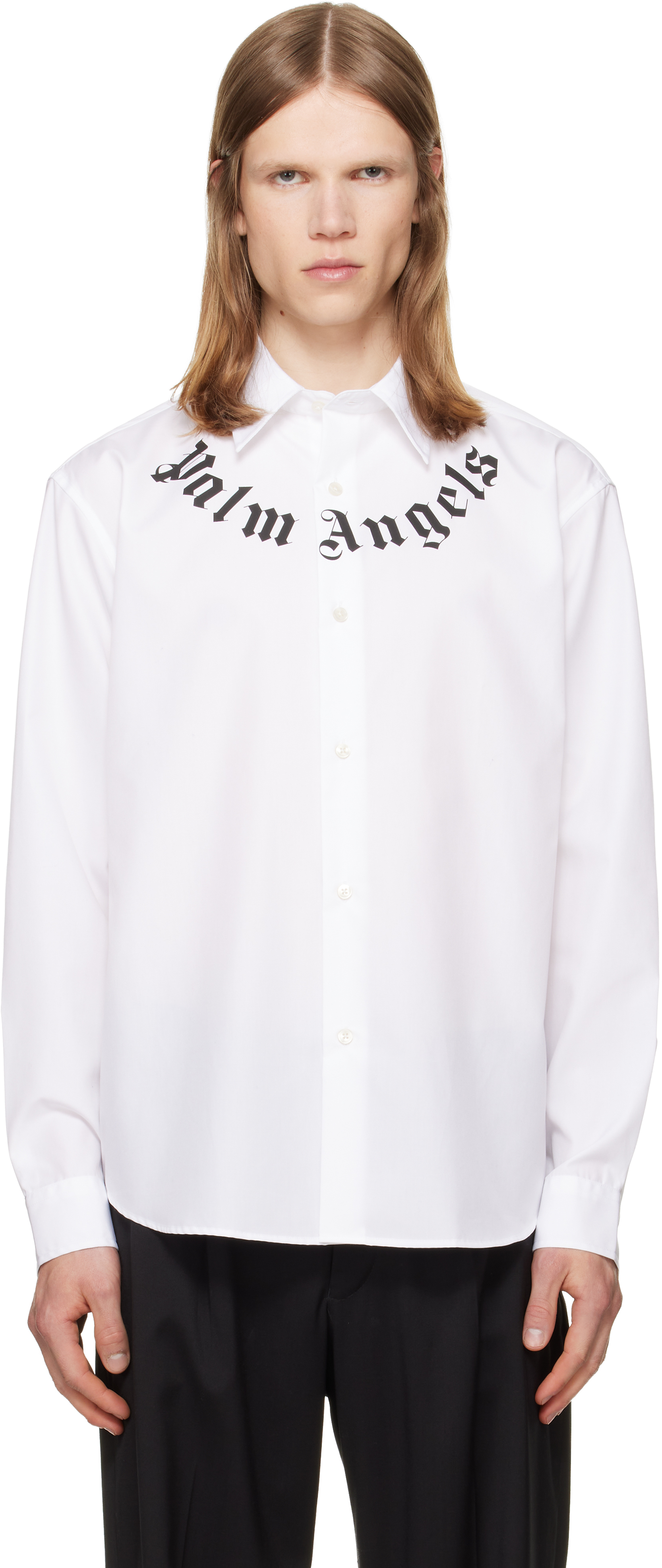 palm angels dress shirt Palm Angels Curved Logo Short-Sleeve Shirt Off White