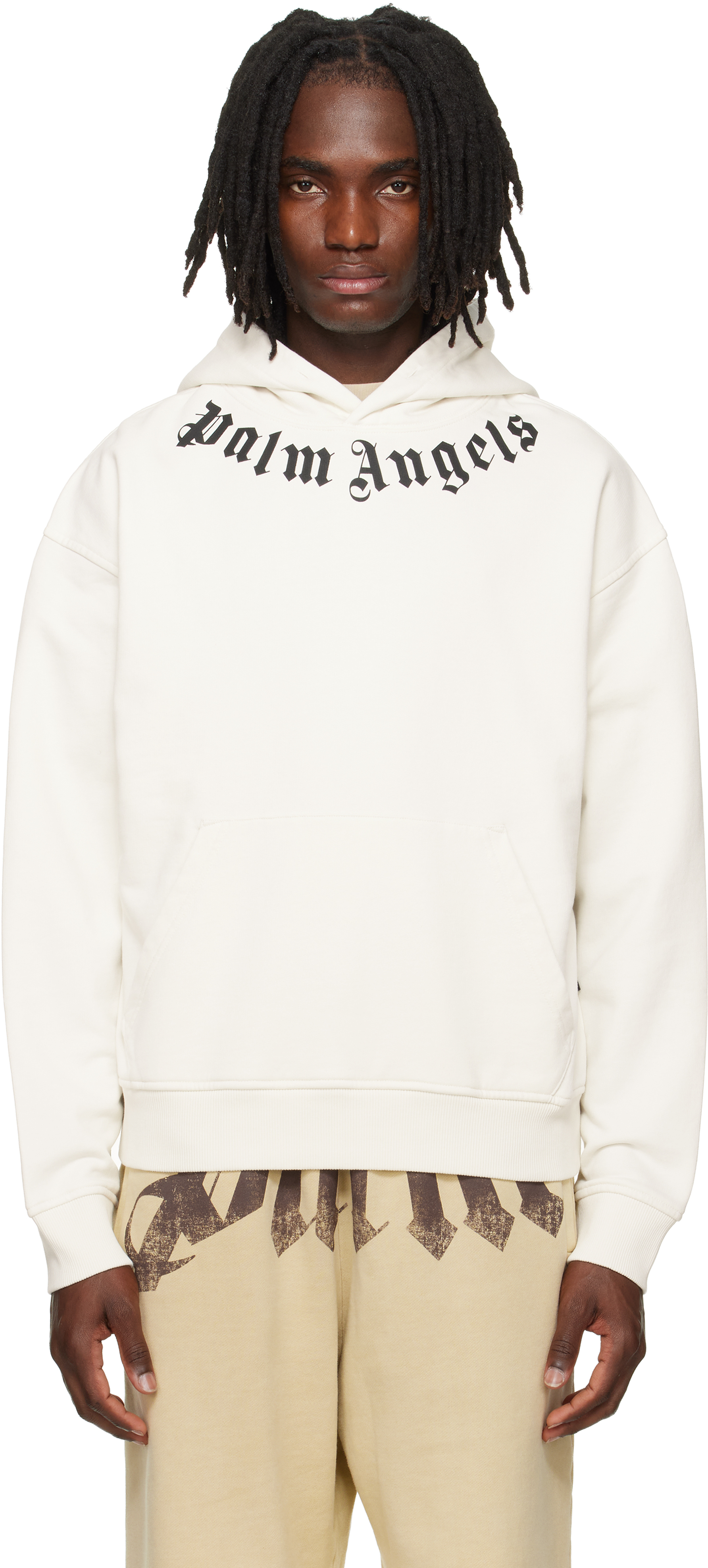 Off-White Neck Logo Hoodie by Palm Angels on Sale