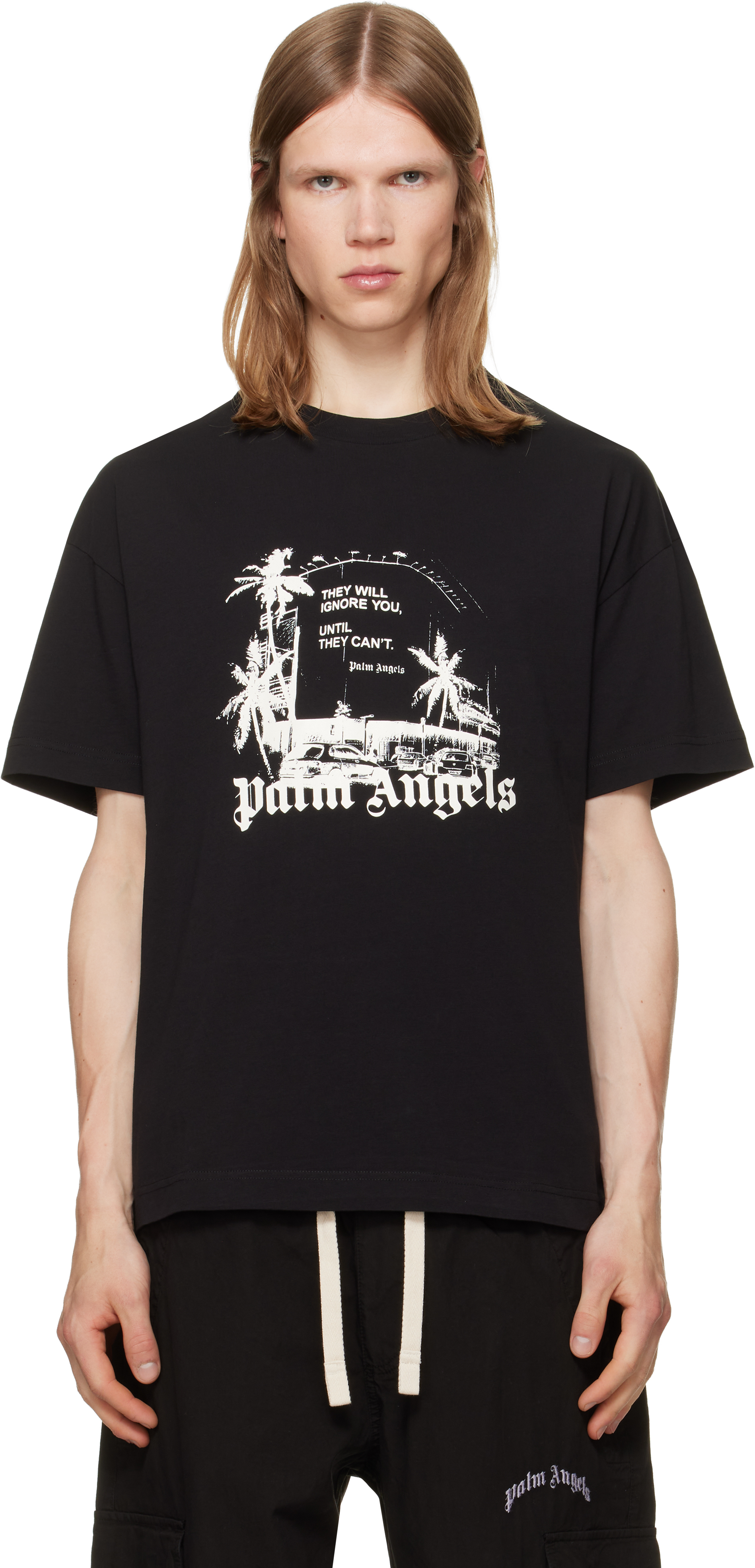 Black Palm Statement T-shirt by Palm Angels on Sale