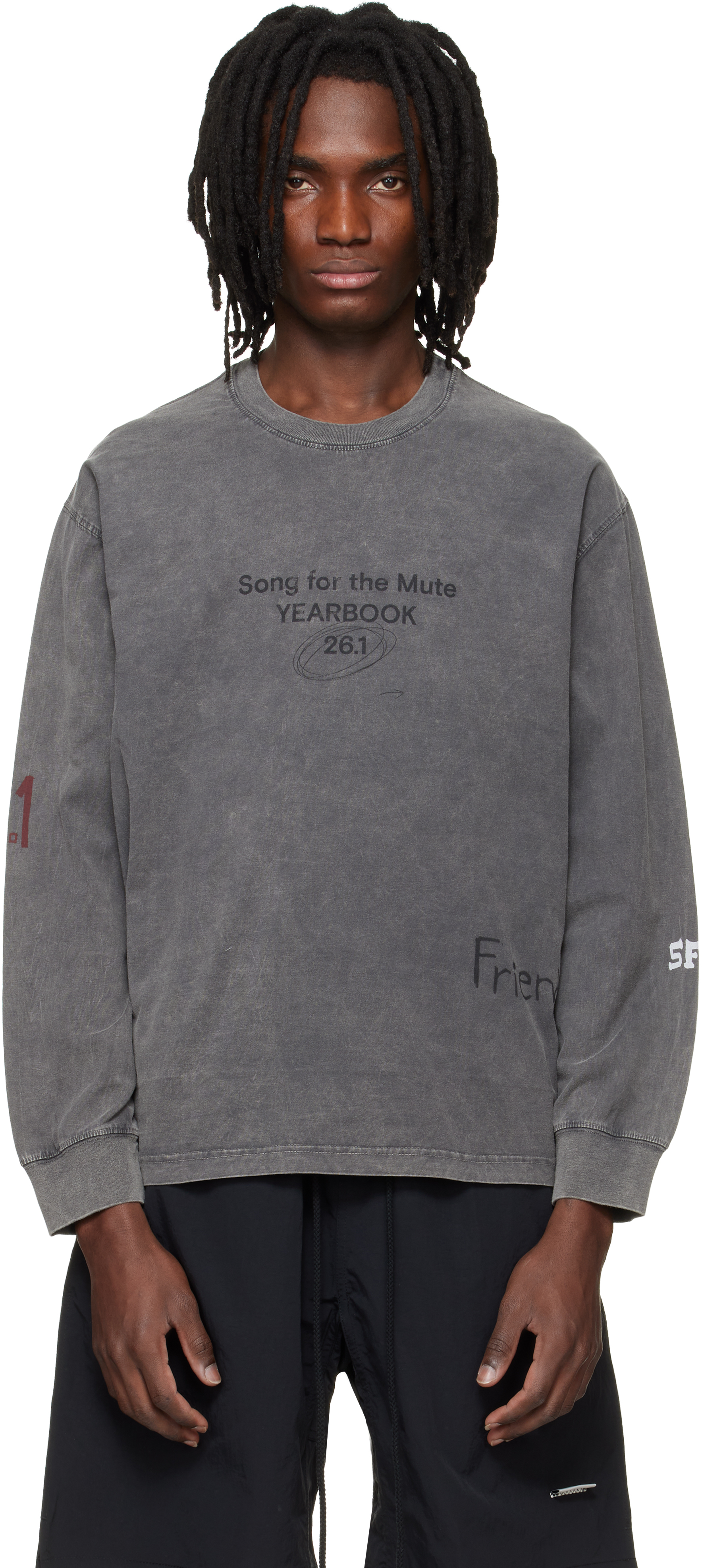 Song for the Mute: Gray 'Scribble' Oversized Crew Neck Pullover T