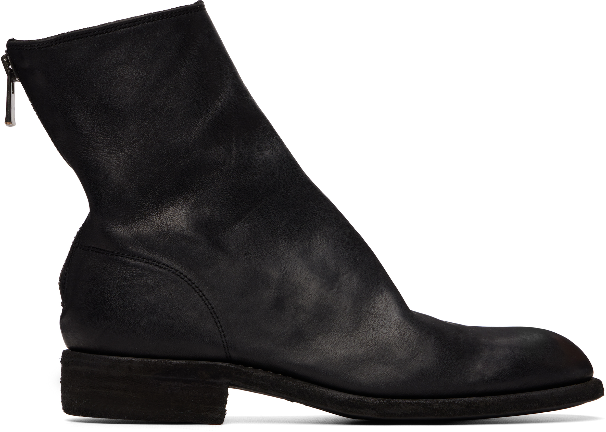 Black 986 Leather Back Zip Ankle Boots by Guidi on Sale