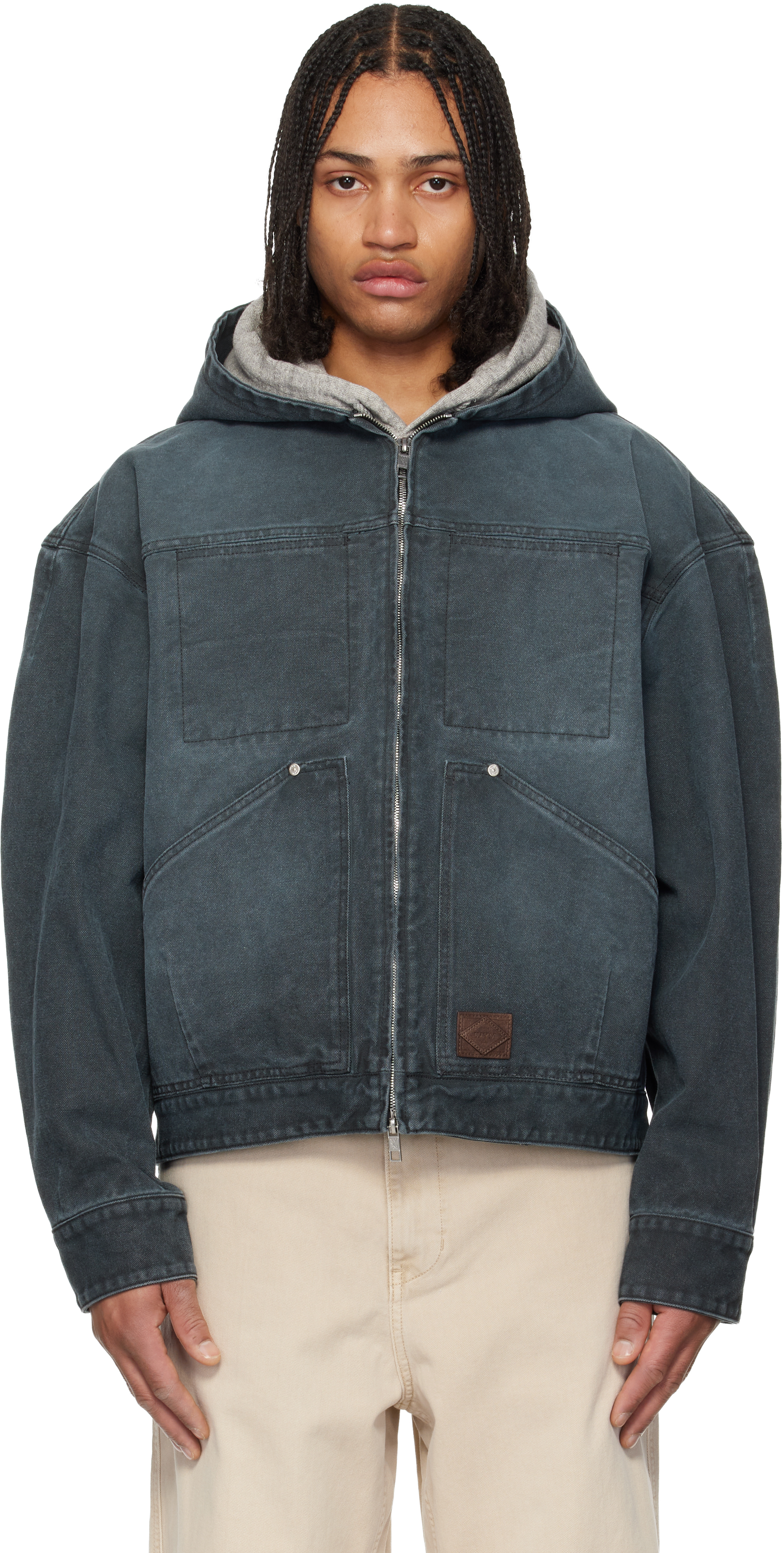 WOOYOUNGMI: Gray Hood Dyed Jacket | SSENSE