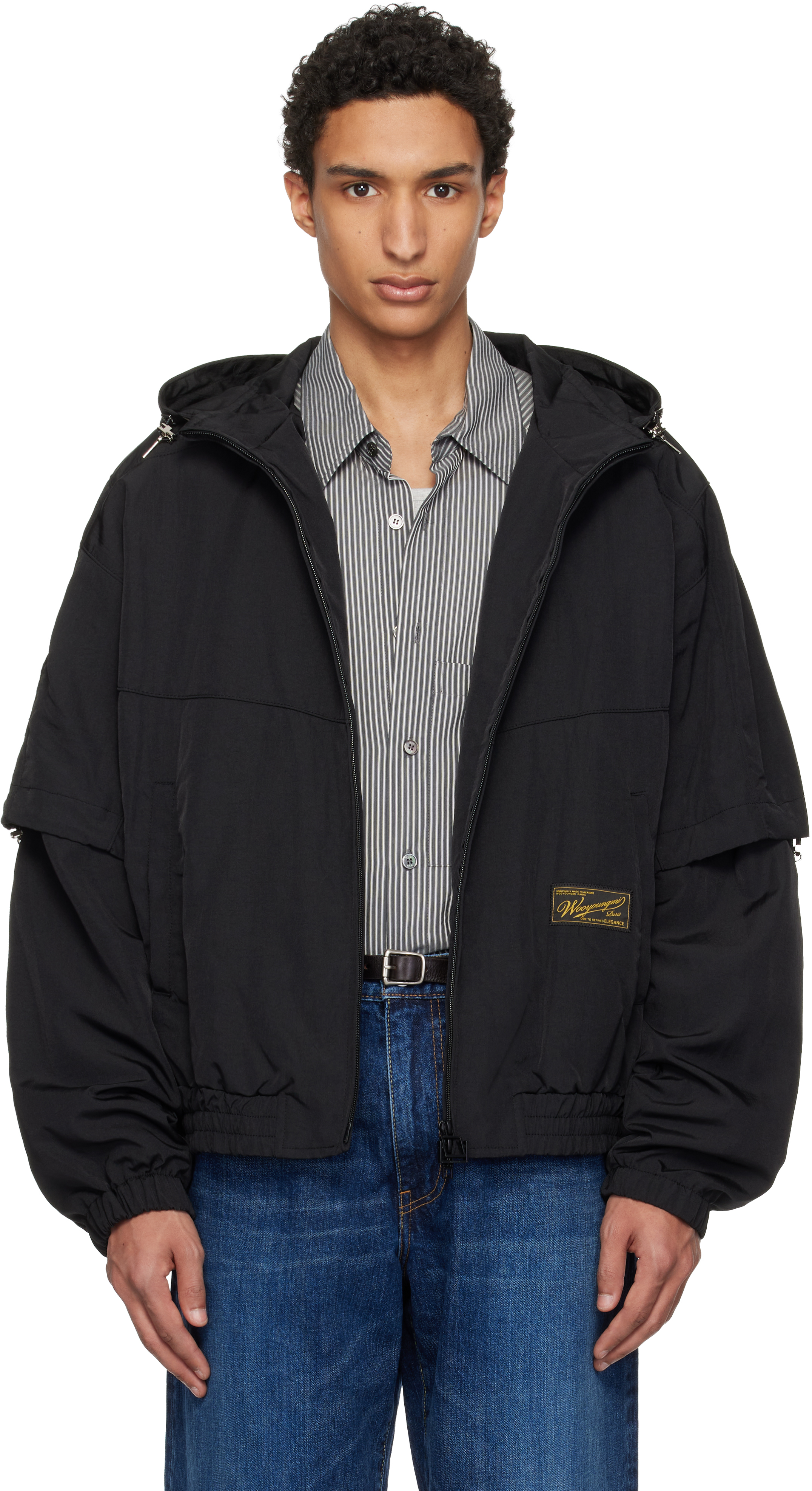 Black Layered Windbreaker Jacket by WOOYOUNGMI on Sale