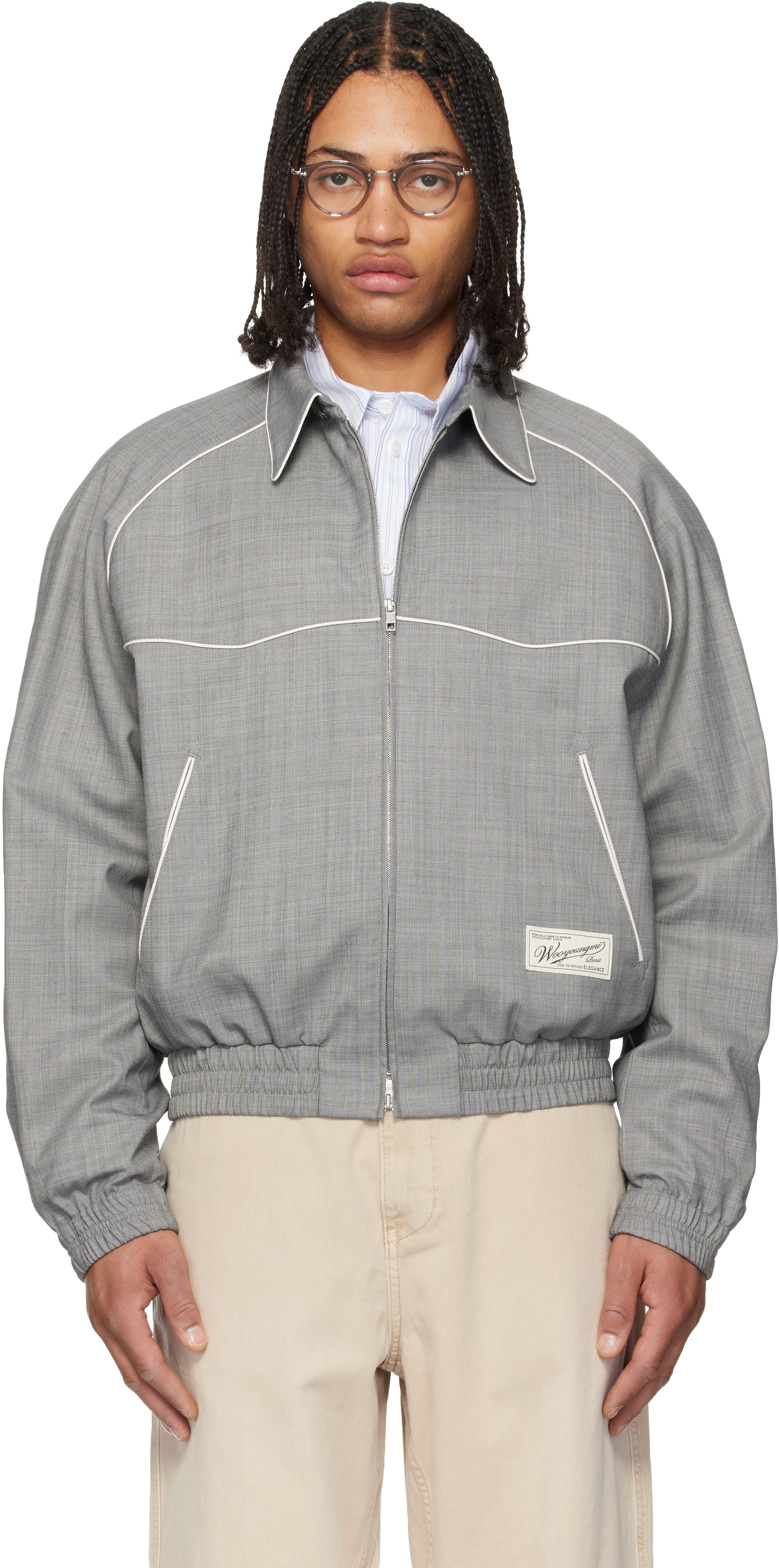 Gray Wool Poly Banding Jacket by WOOYOUNGMI on Sale
