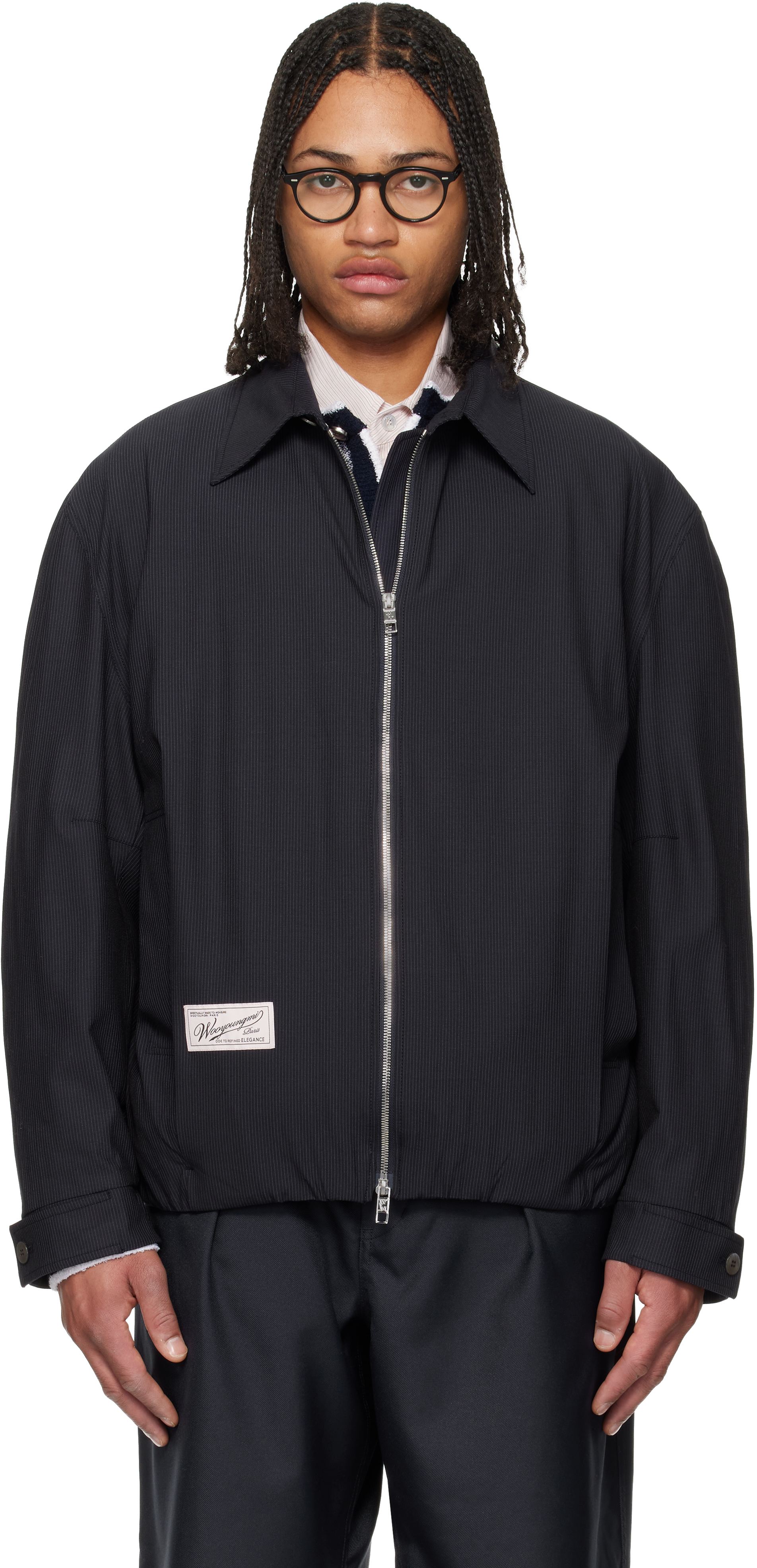 WOOYOUNGMI Navy Pin Stripe Zip-up Jacket