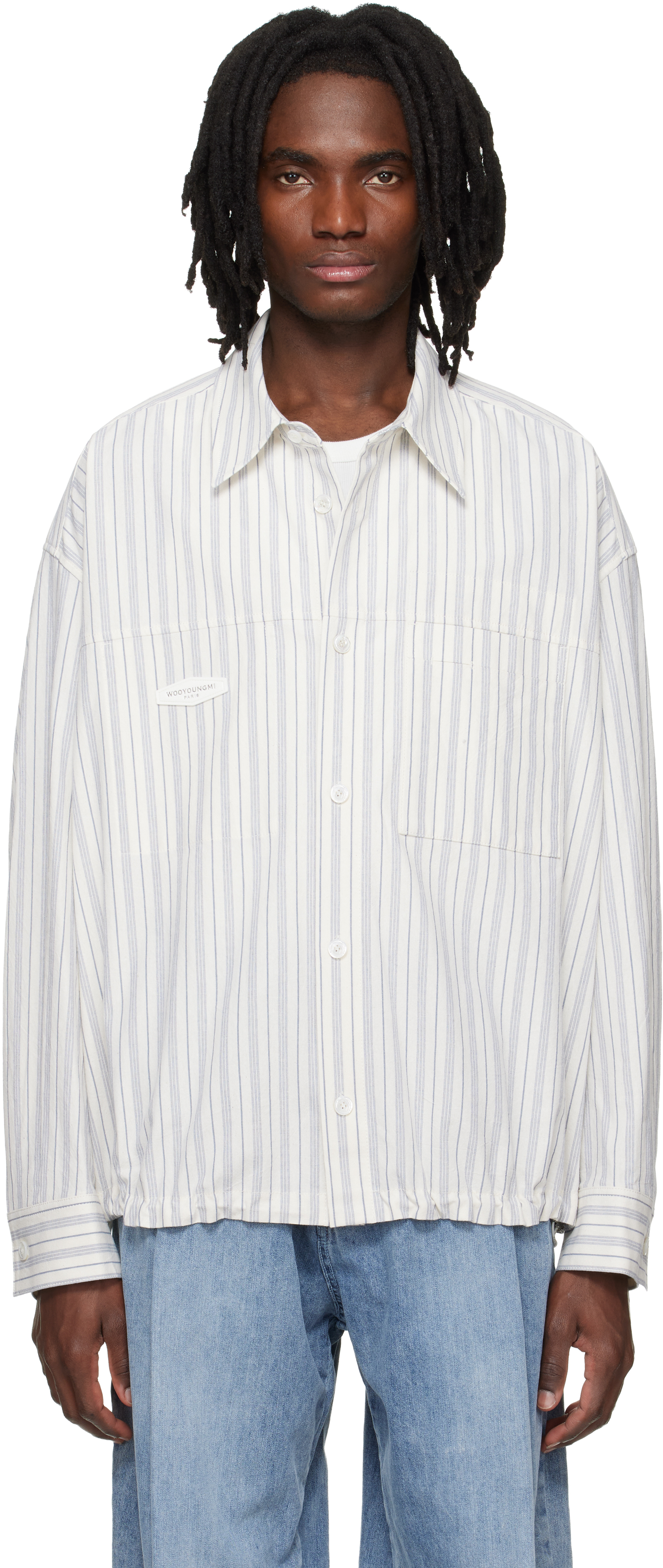 WOOYOUNGMI: Blue Stripe Patch Shirt | SSENSE
