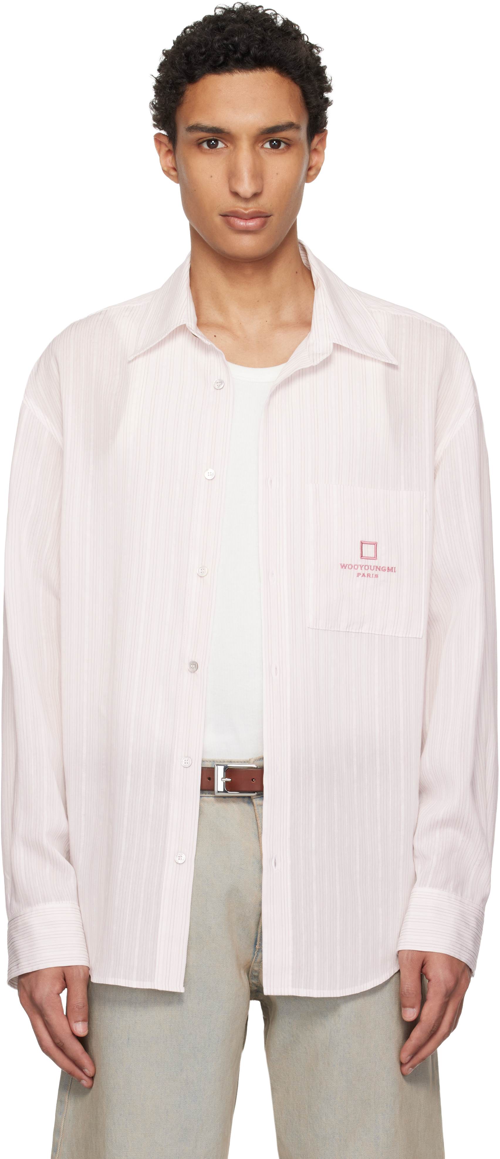 WOOYOUNGMI: White & Pink Striped Shirt | SSENSE