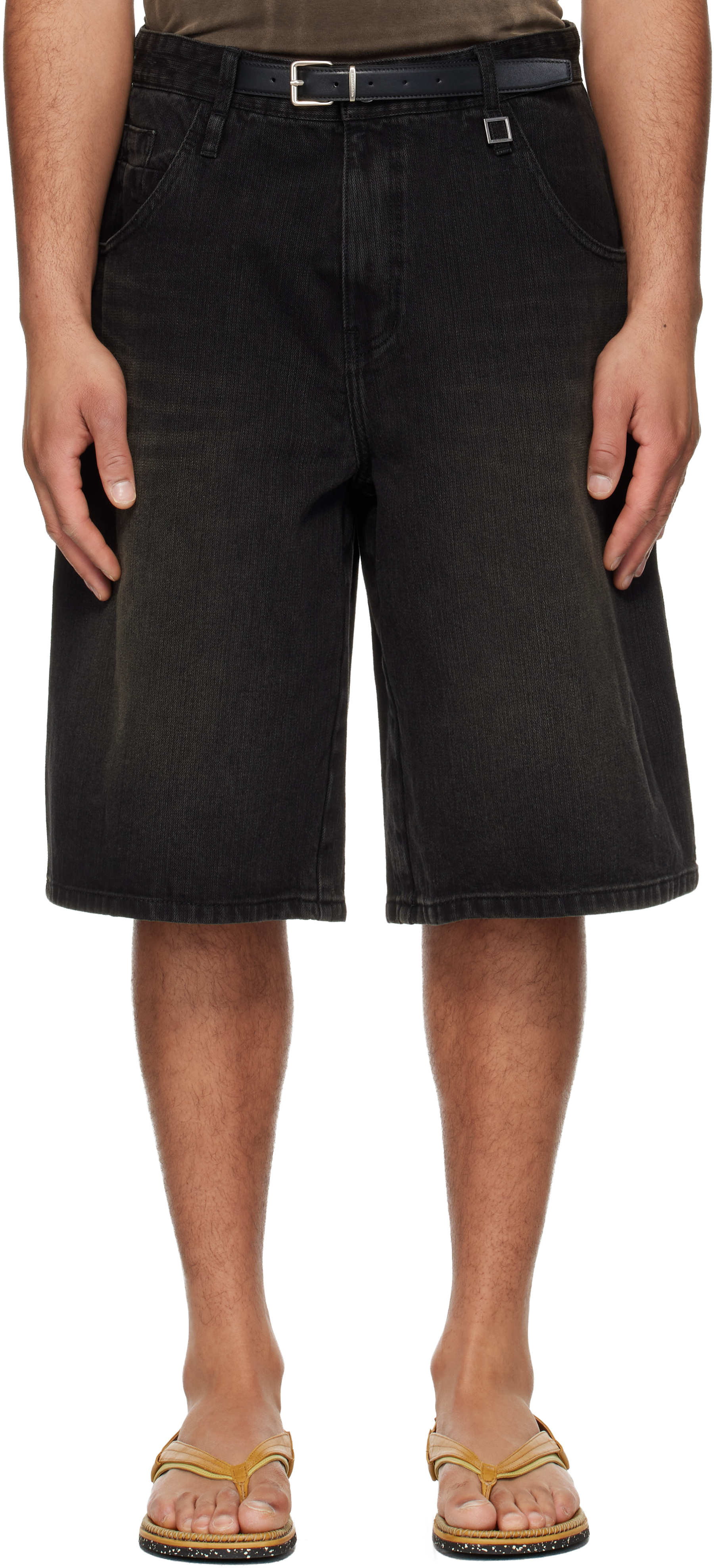 Black Belted Denim Shorts by WOOYOUNGMI on Sale