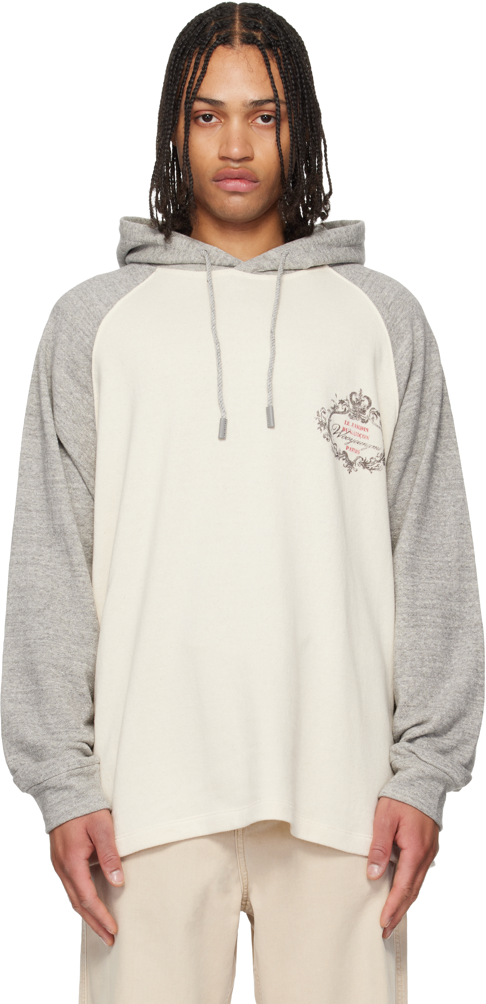 WOOYOUNGMI: Off-White & Gray Crown Graphic Hoodie | SSENSE