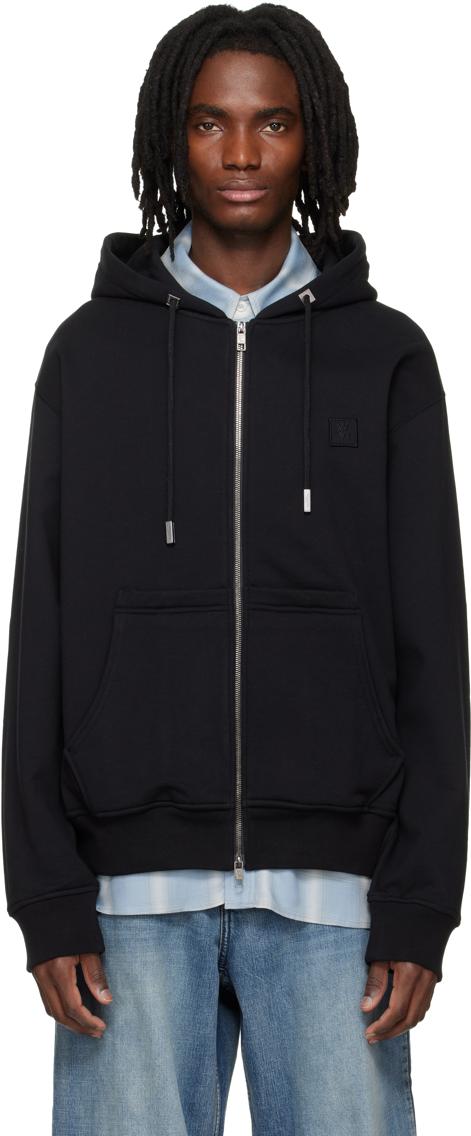 Black Back Logo Zip-Up Hoodie by WOOYOUNGMI on Sale