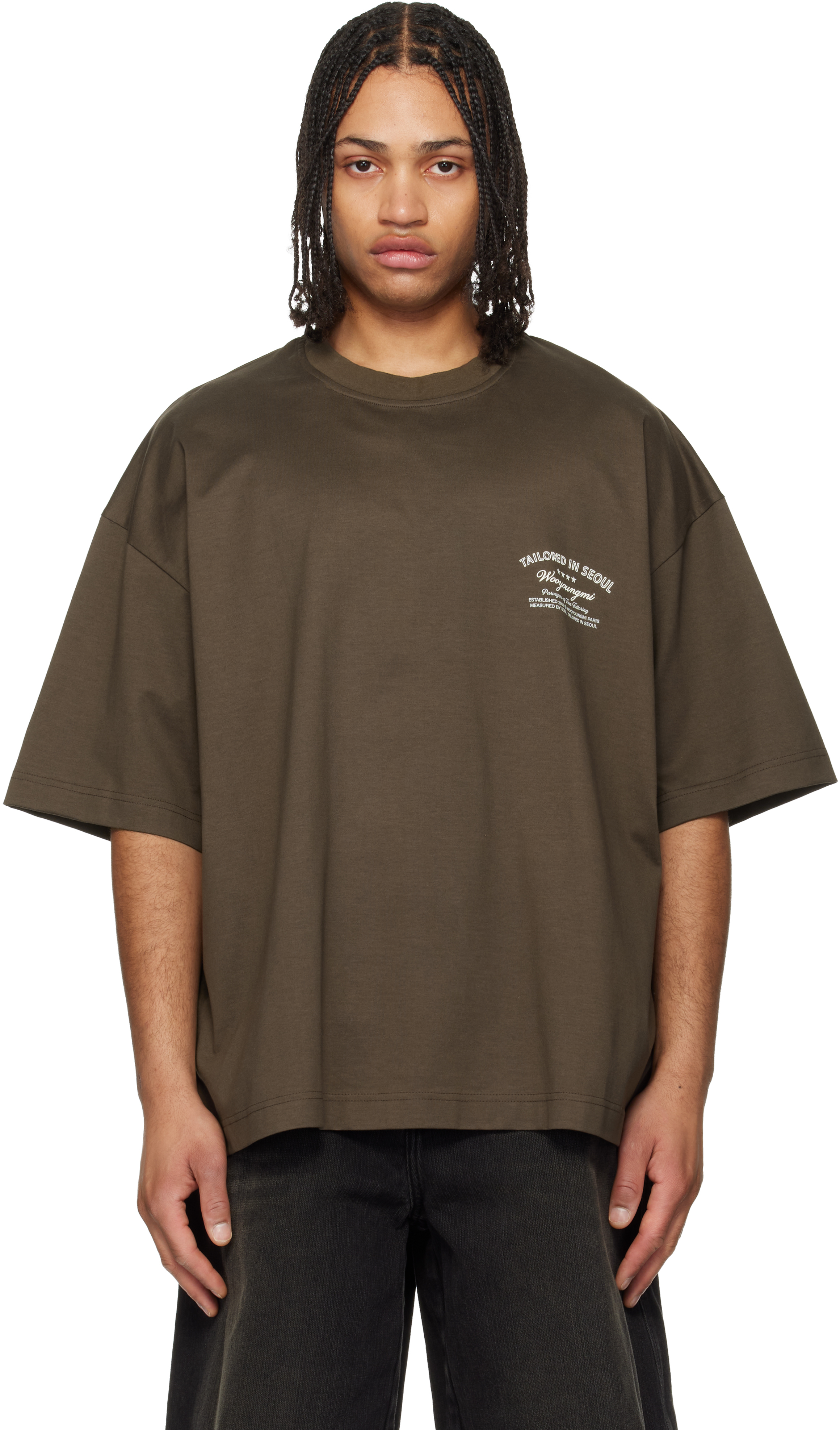 Khaki Lettering Graphic T-shirt by WOOYOUNGMI on Sale