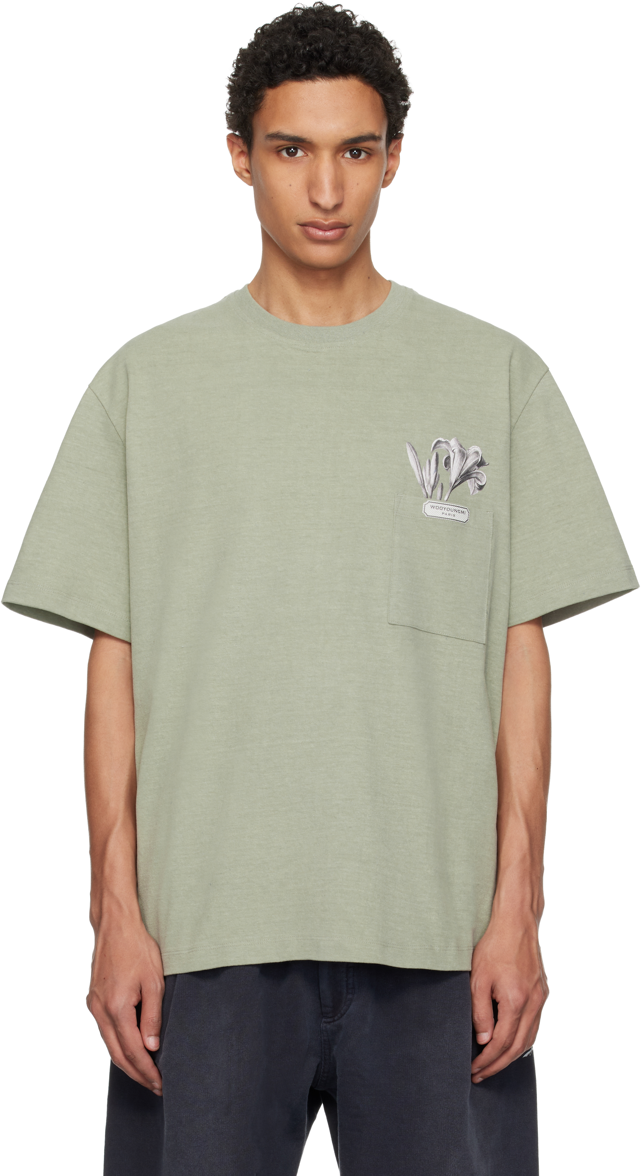WOOYOUNGMI: カーキ Flower Back ロゴ Tシャツ | SSENSE 日本