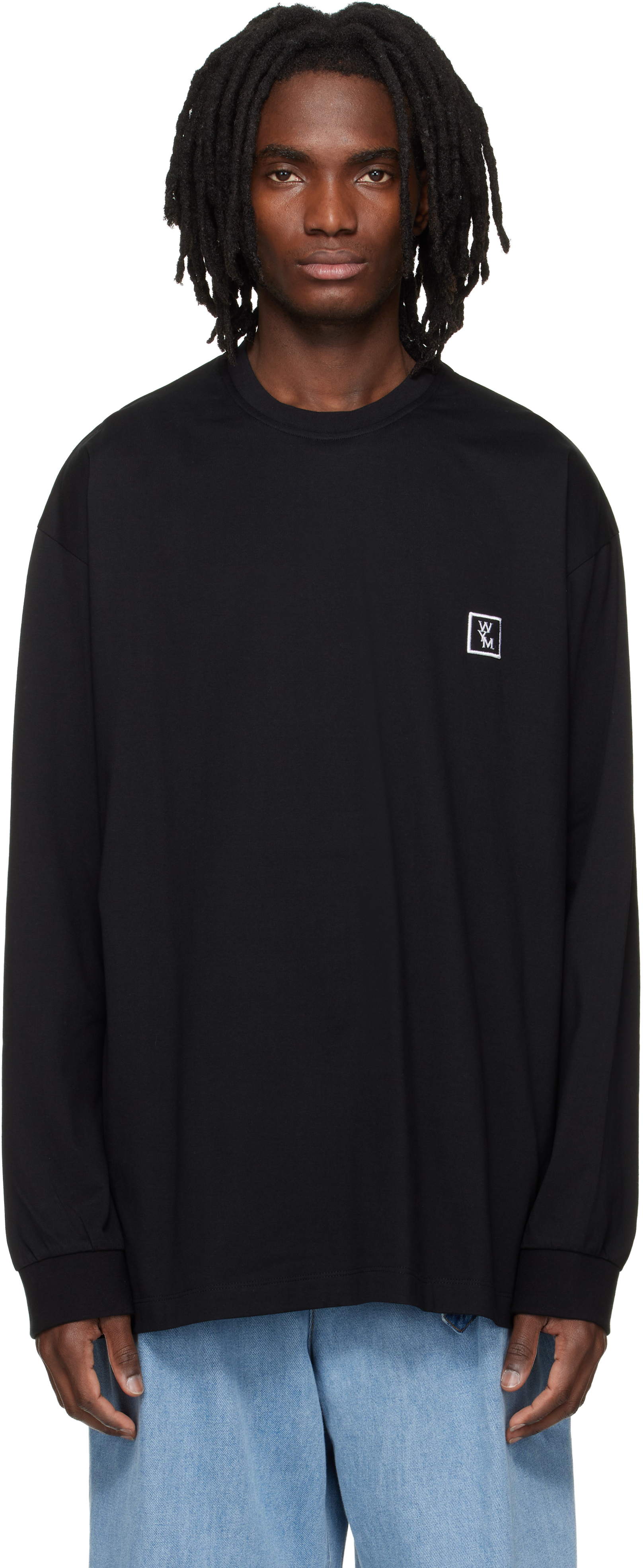 WOOYOUNGMI: Black Long-Sleeve Back Logo T-shirt | SSENSE