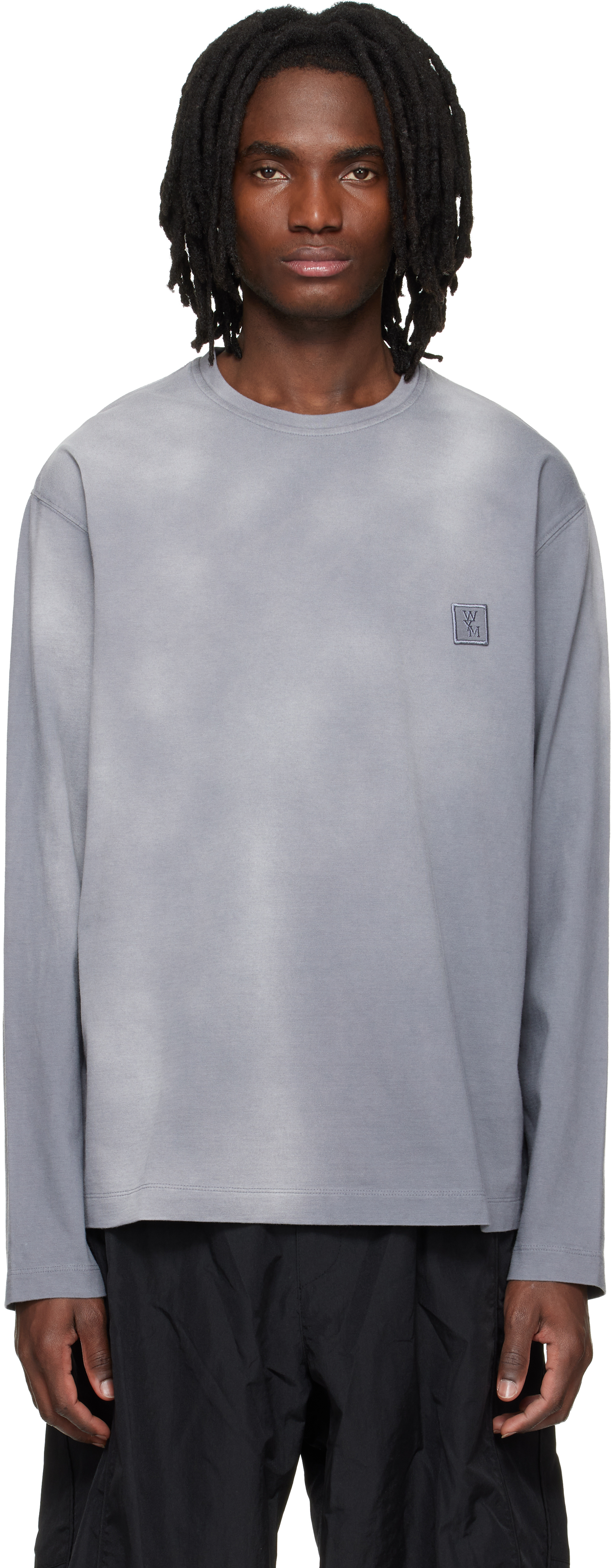 WOOYOUNGMI: Gray Long-Sleeve Dyed Back Logo T-shirt | SSENSE