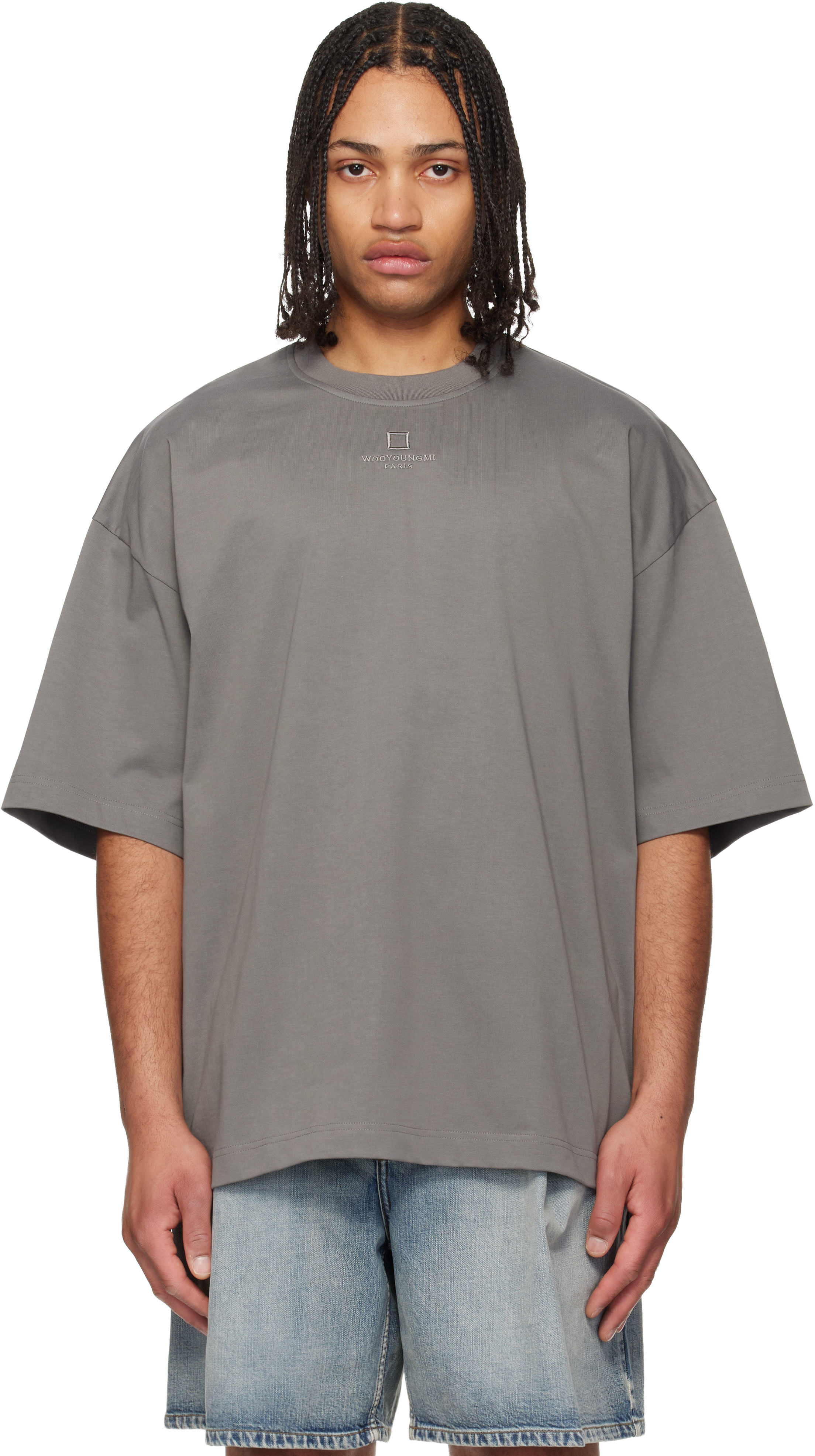 Gray Cotton Over Size T-shirt by WOOYOUNGMI on Sale