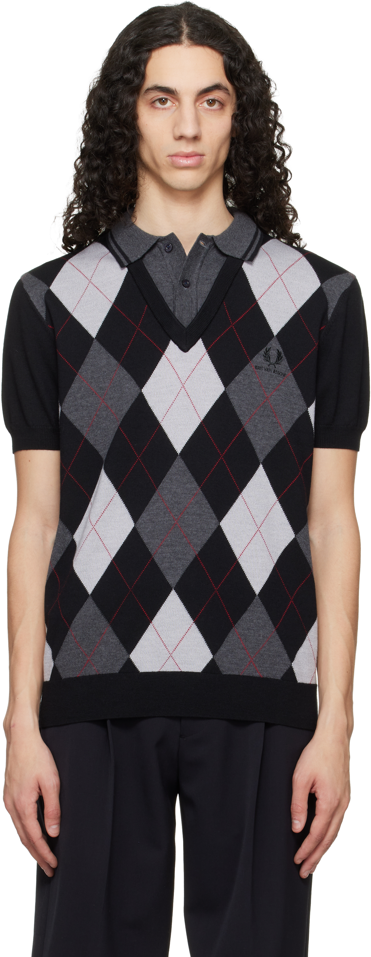 Black & Gray Kris Van Assche Edition Argyle Knitted Polo by Fred 
