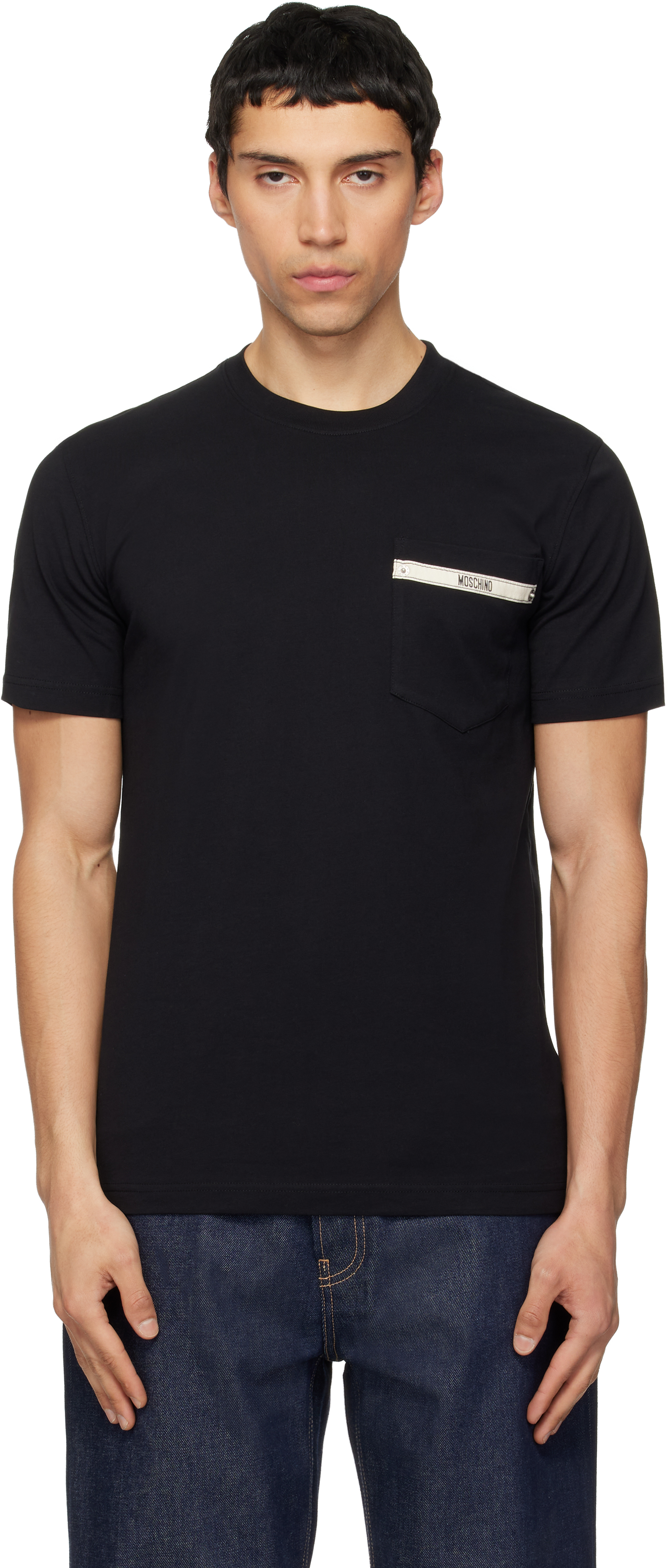 T-shirt Moschino Homme Noir Taille S – Couture, Coton Pur, Logo