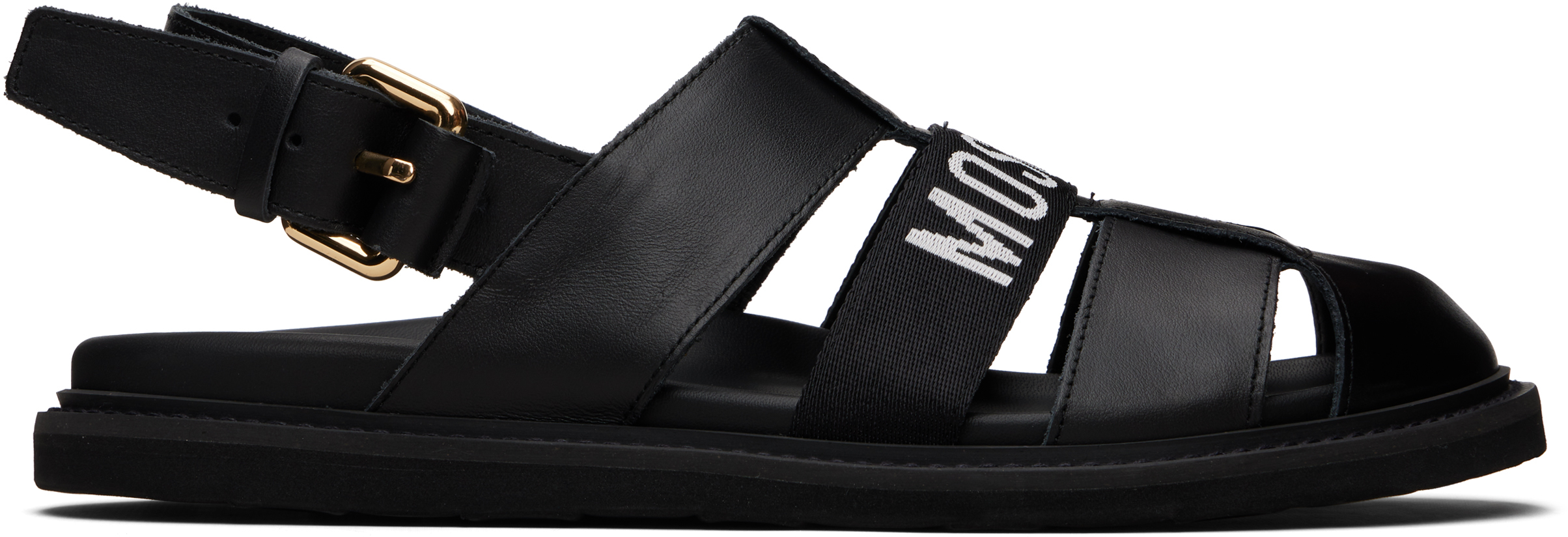 Moschinoのブラック カーフスキン サンダルがセール中