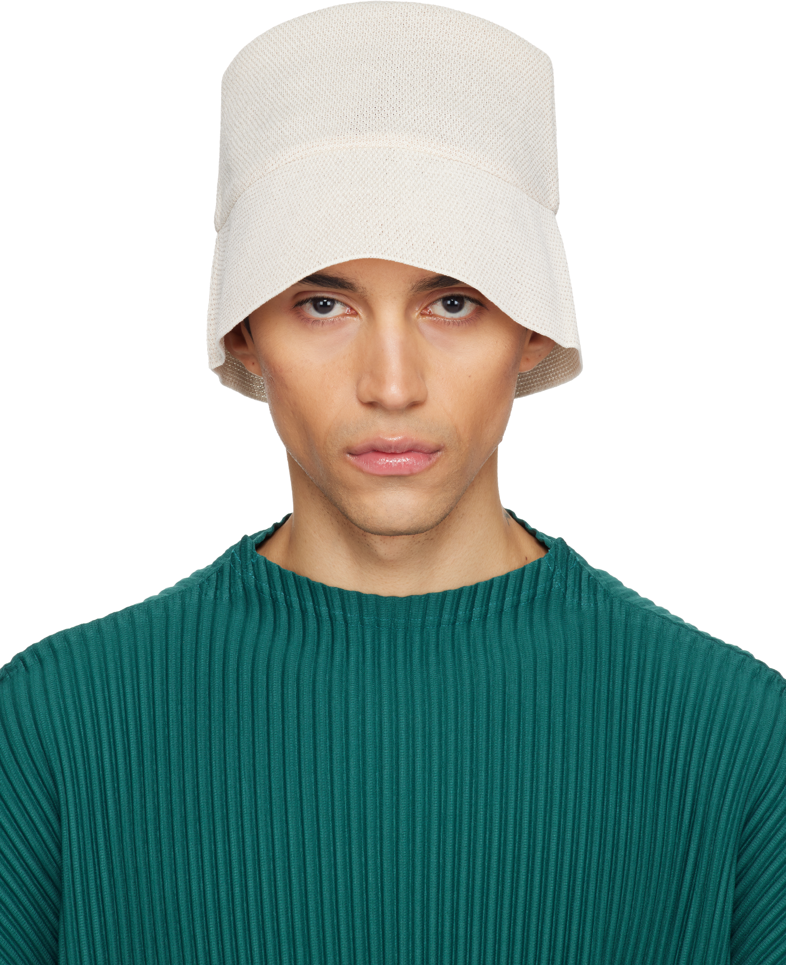 Beige Washi Bucket Hat by HOMME PLISSÉ ISSEY MIYAKE on Sale
