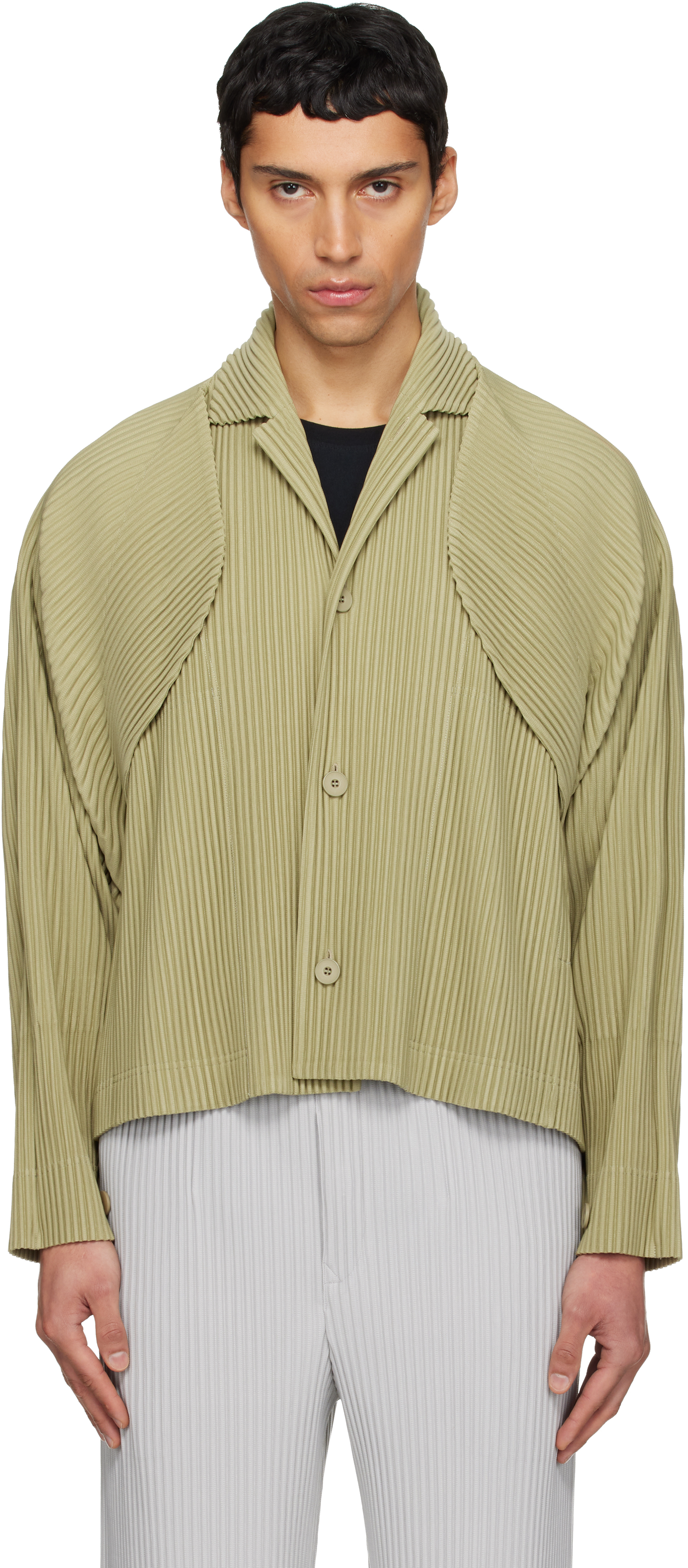 HOMME PLISSÉ ISSEY MIYAKE: Beige 'Cover and Fold' Jacket | SSENSE