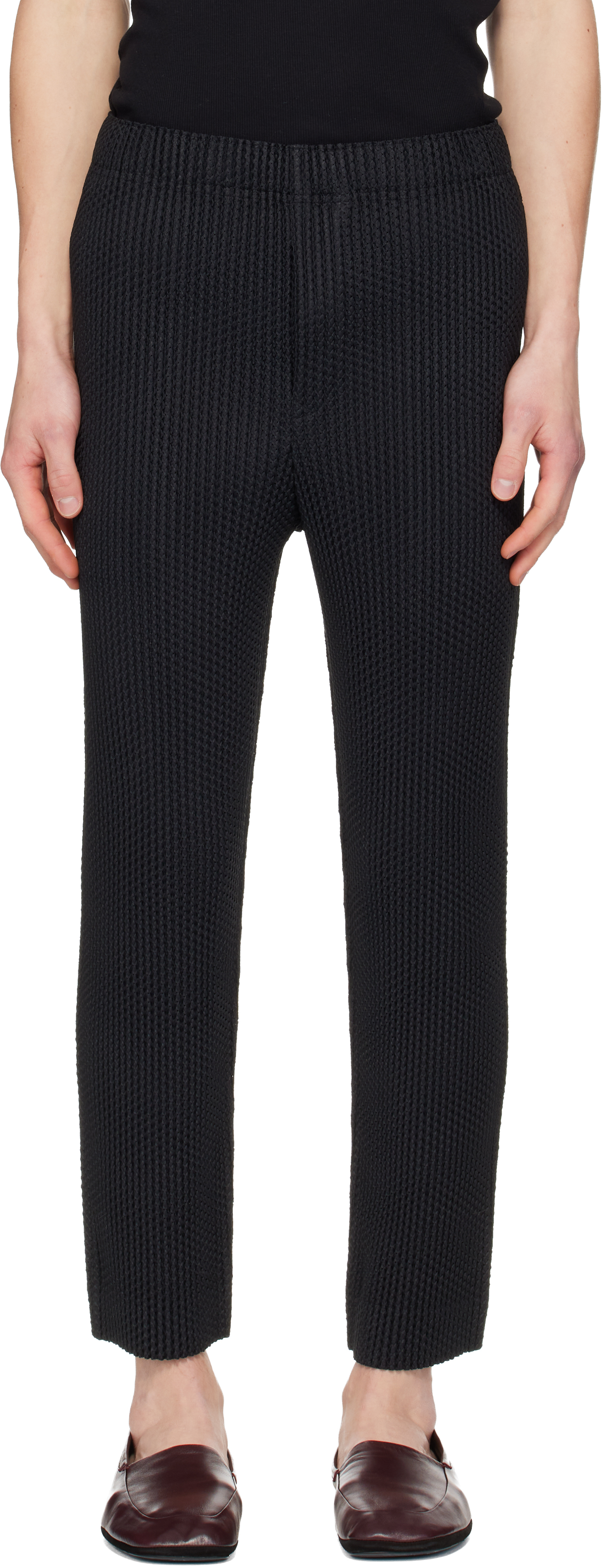 HOMME PLISSÉ ISSEY MIYAKE Black Wickerwork Mesh Trousers